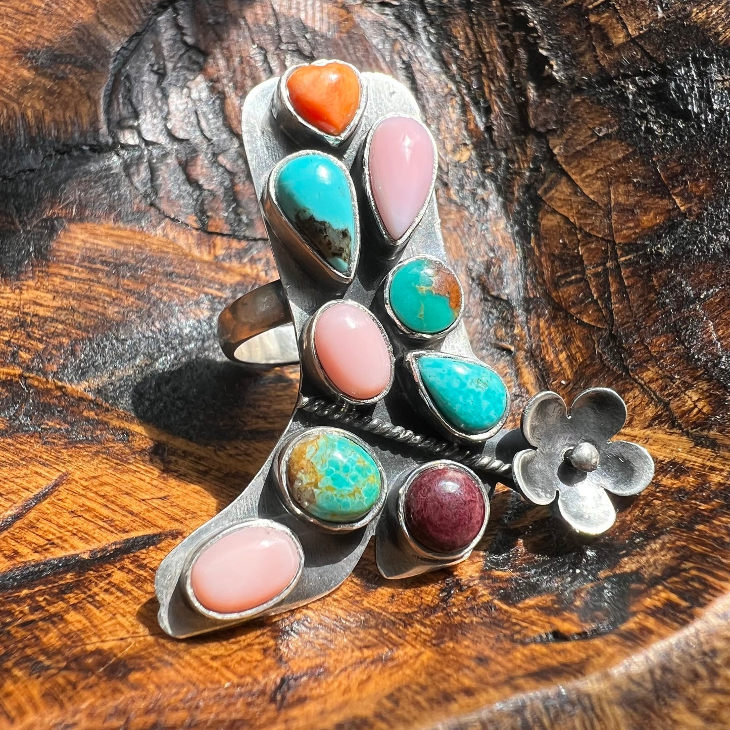 Sterling Silver | Multi Stone Statement Boot Ring | Size 10.5 Adjustable