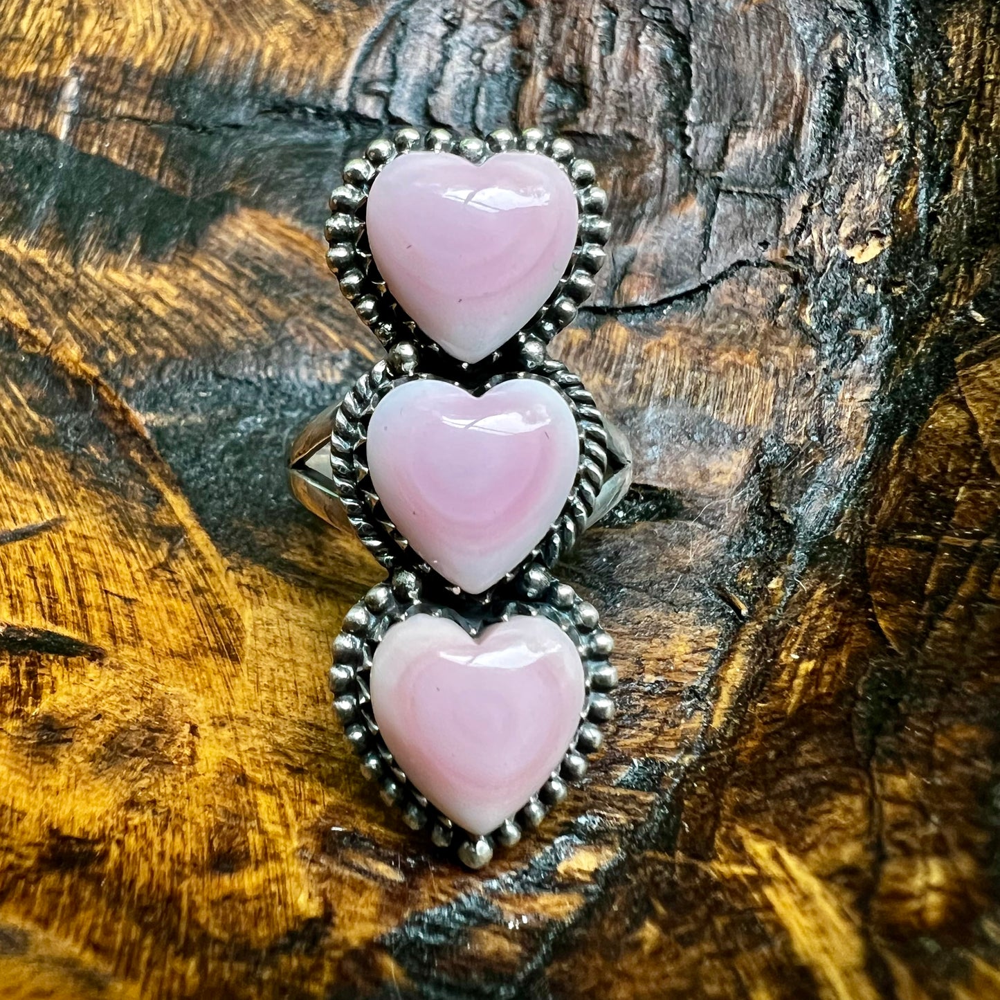 Triple Queen Conch Heart Sterling Silver Ring