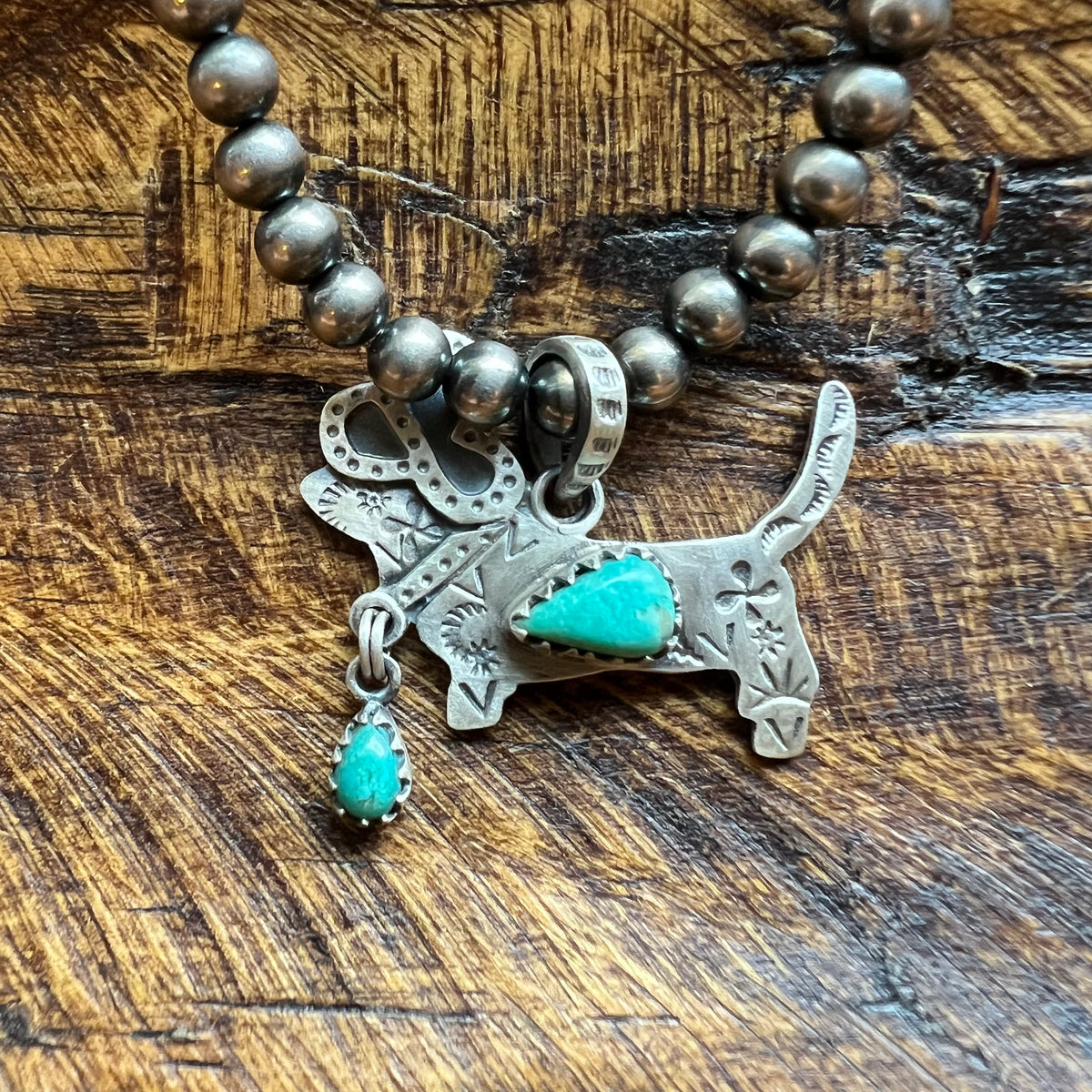 Sterling Silver Kingman Turquoise Cowboy Dachshund Pendants