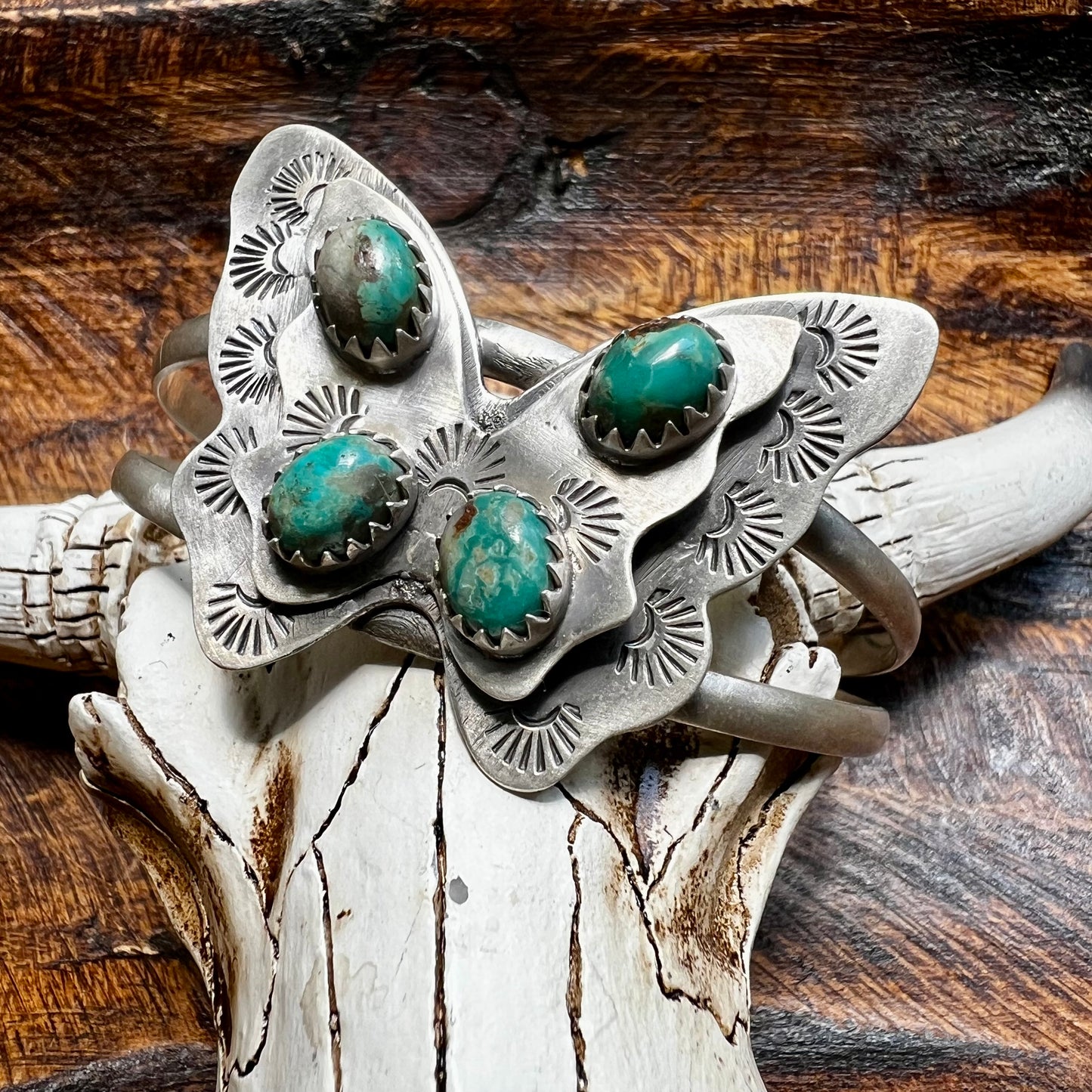 Fox Turquoise Butterfly Sterling Silver Cuff Bracelet