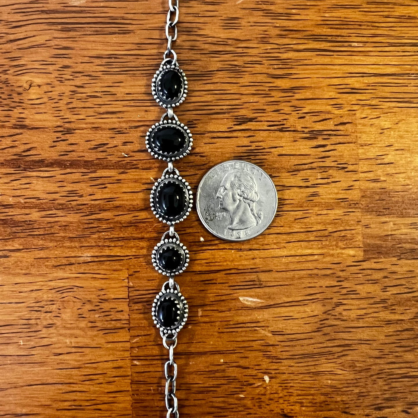 Sterling Silver Black Onyx 5 Stone Southwestern Bracelet