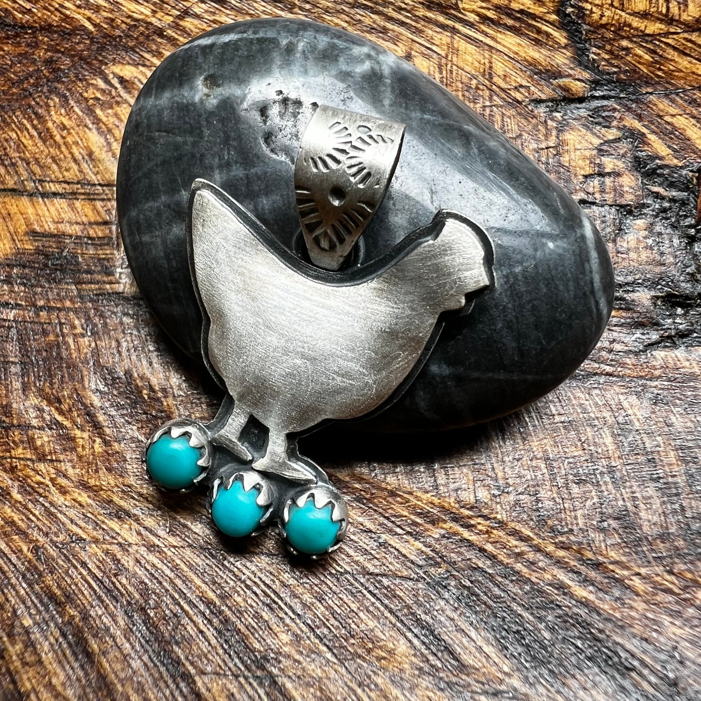 Sterling Silver Kingman Turquoise Chicken Pendant