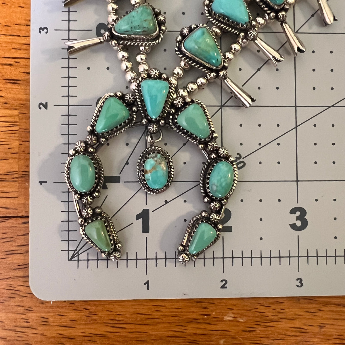 Kingman Turquoise Squash Blossom Necklace Sterling Silver