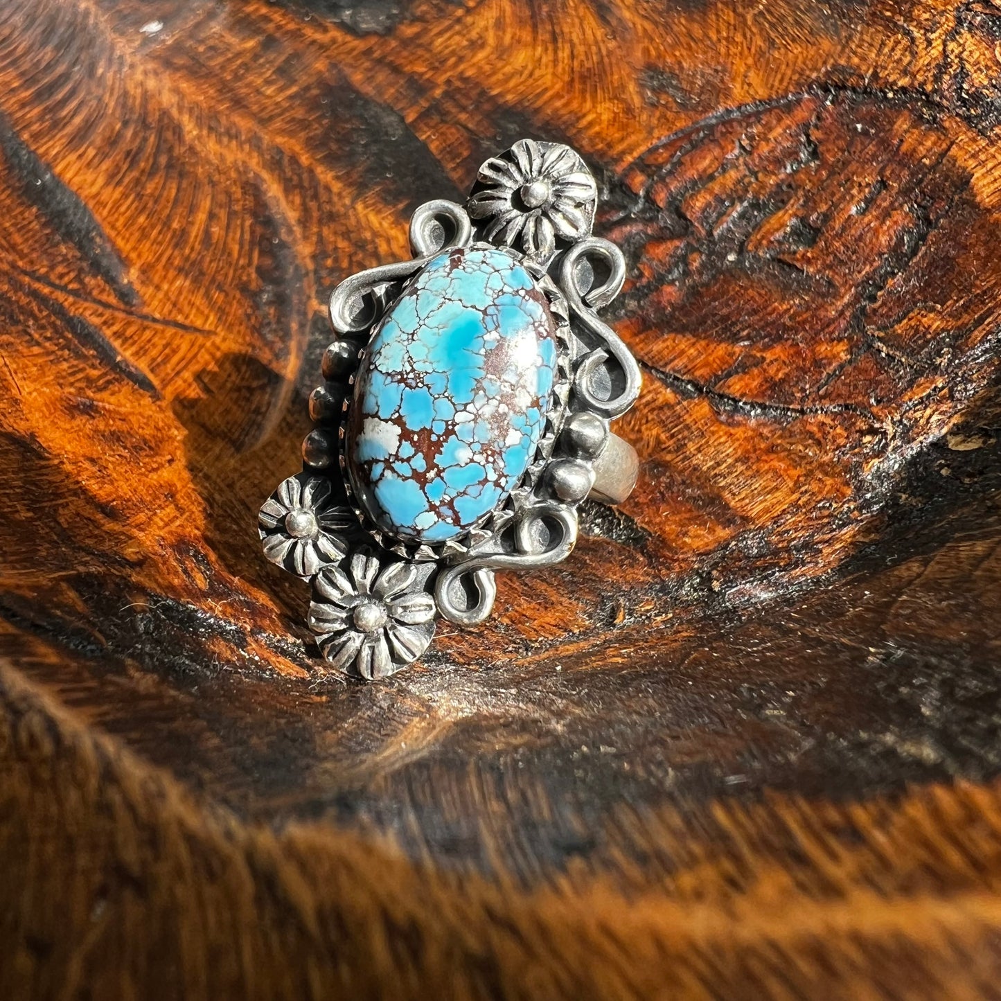 Sterling Silver & Golden Hills Turquoise Ring | Size 9 (Adjustable)