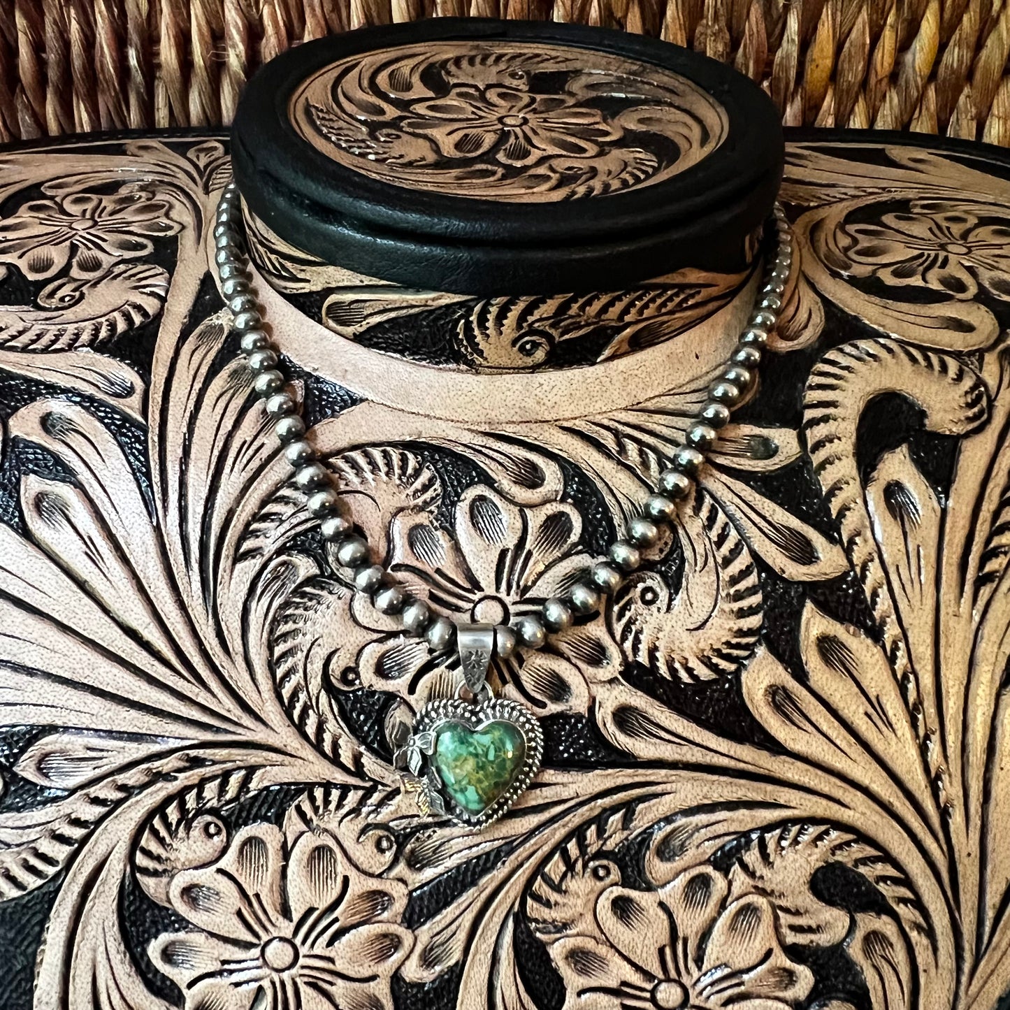 Heart Butterfly Pendant
Handcrafted Sterling Silver & Green Kingman Turquoise