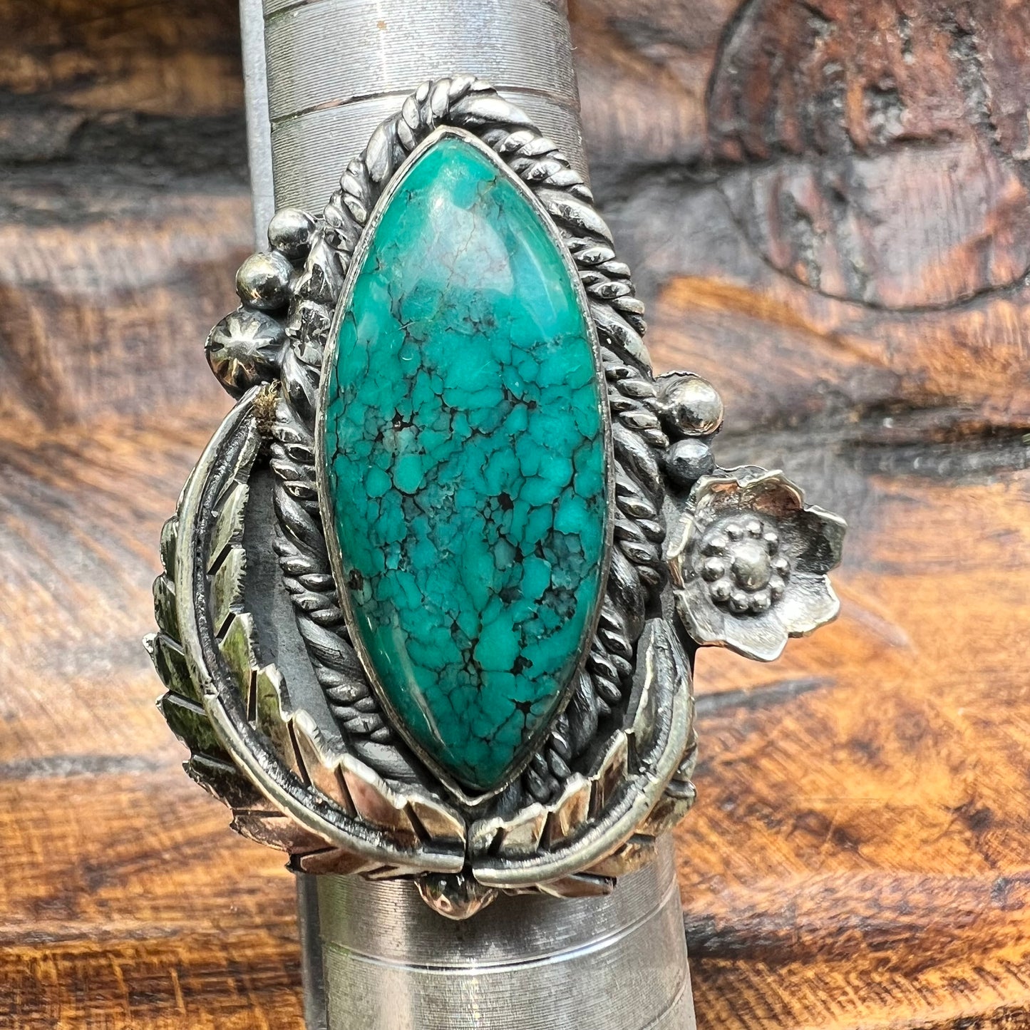Kingman Turquoise Marquise Statement Ring in Handcrafted Sterling Silver