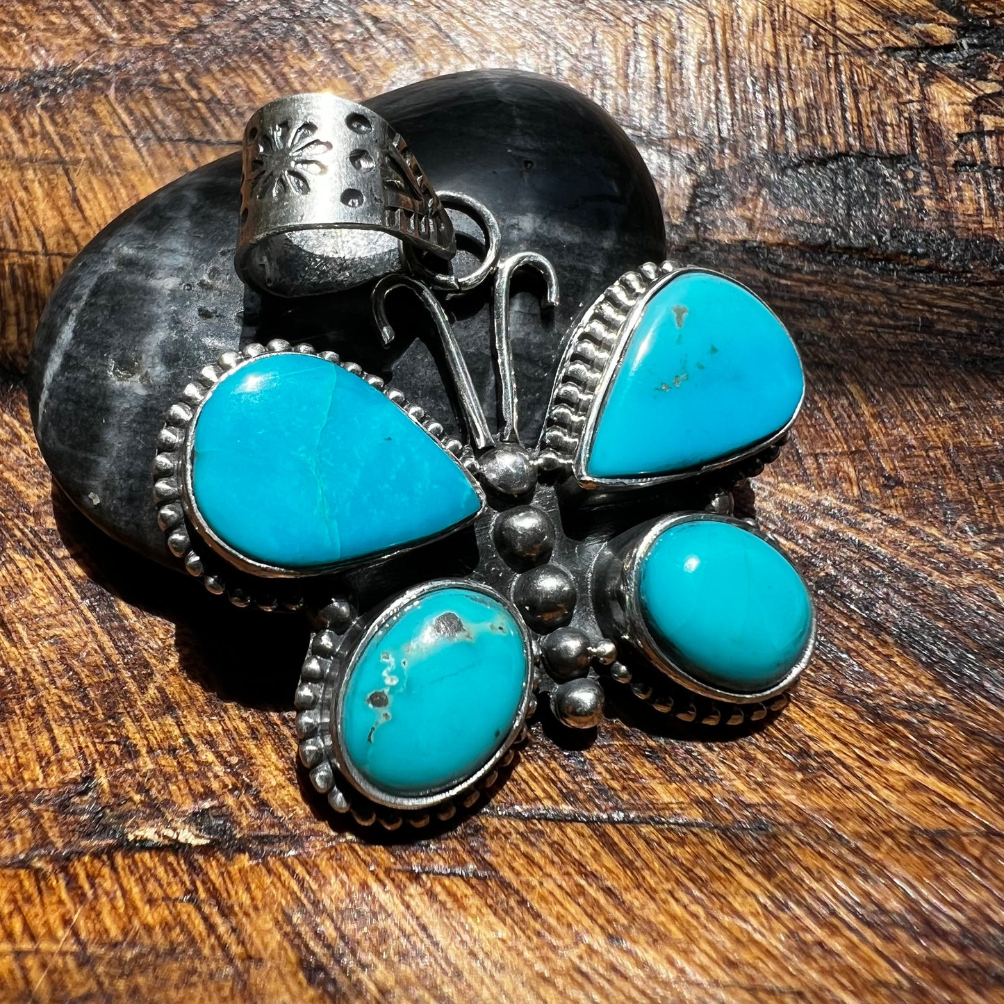 Sterling Silver Kingman Turquoise Butterfly Pendant