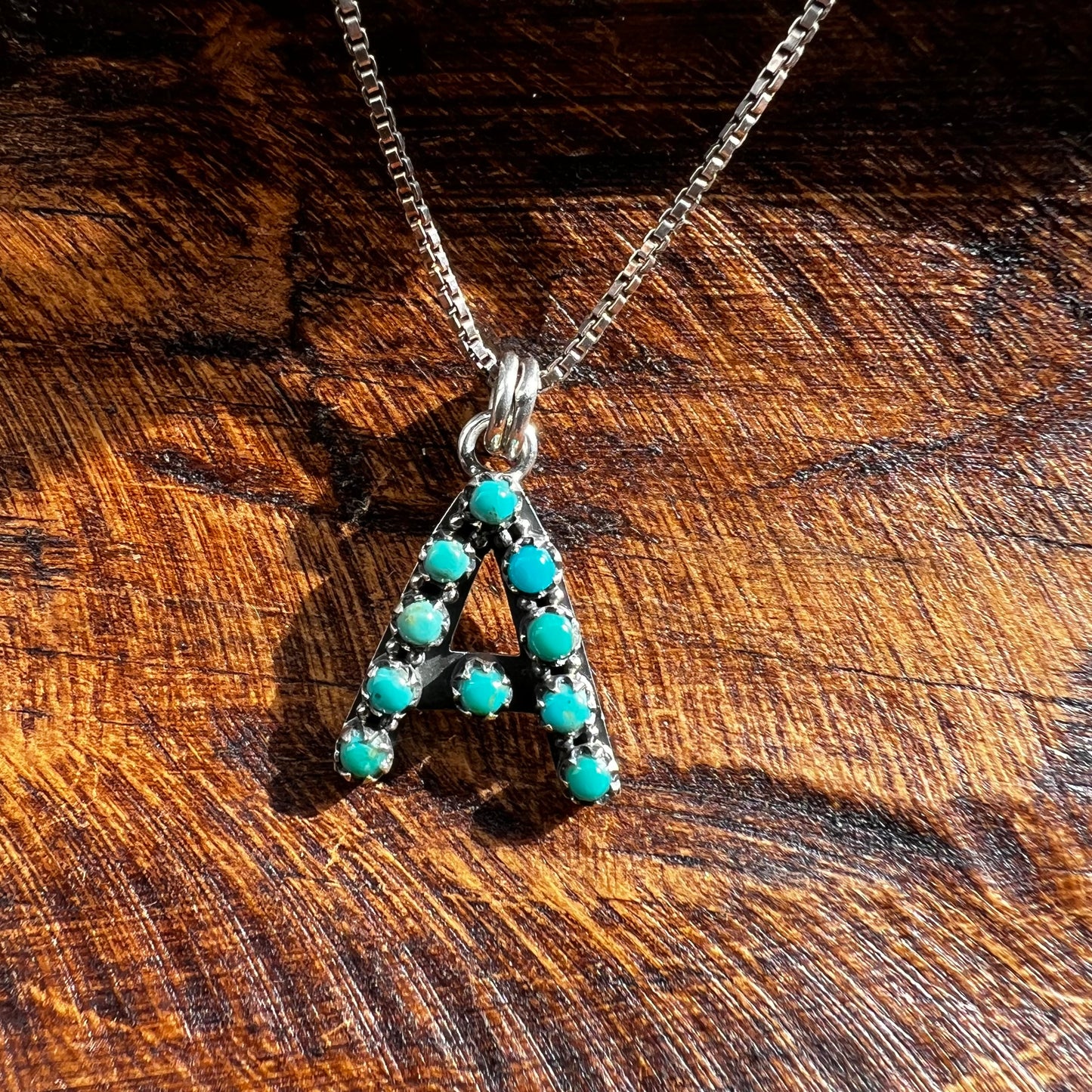 Kingman Turquoise Initial “A” Sterling Silver Pendant