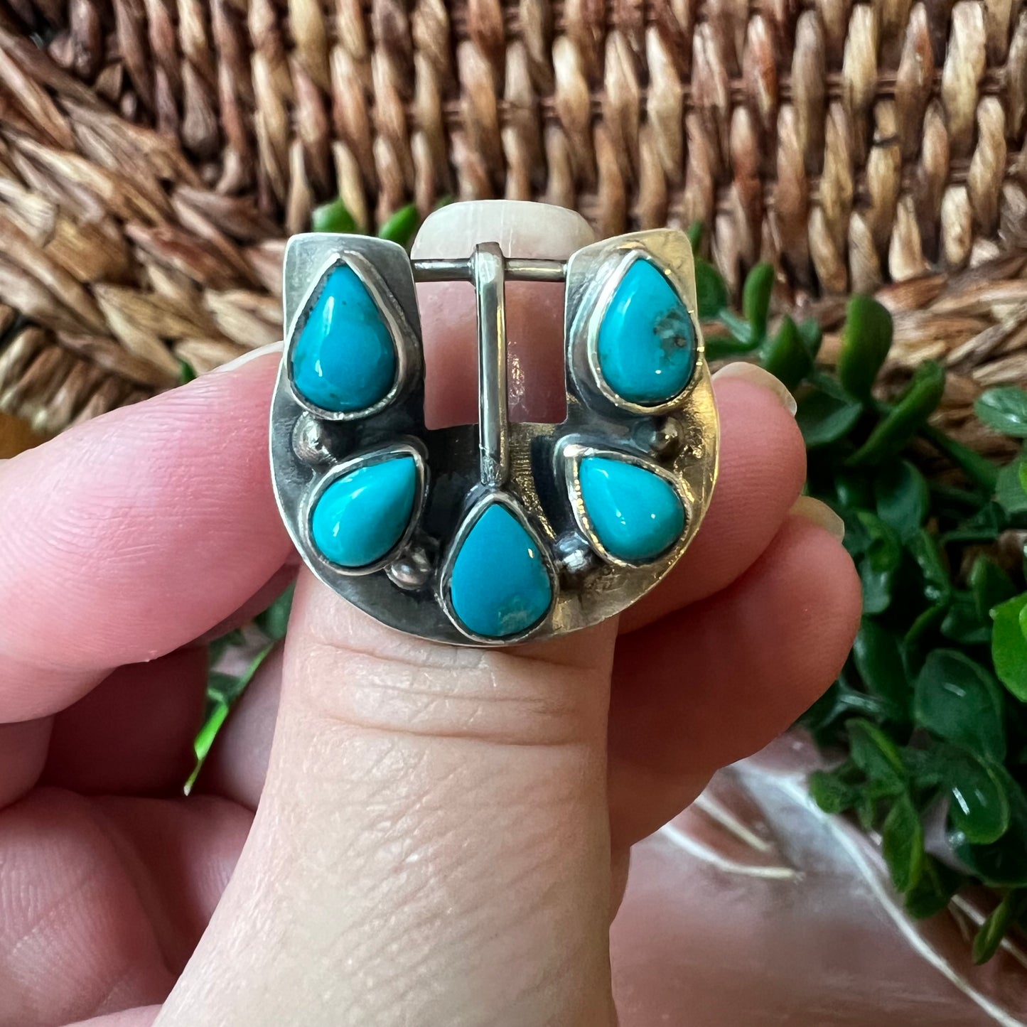 Sterling Silver Kingman Turquoise Belt Buckle Ring | Adjustable