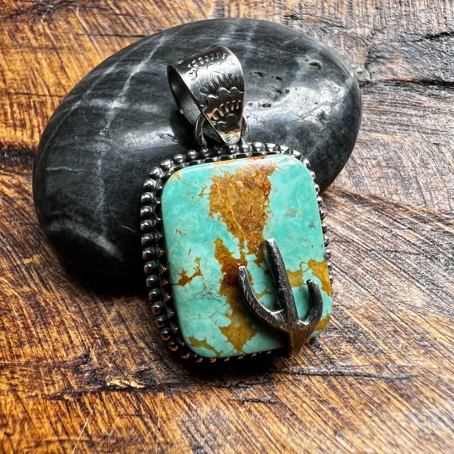Sterling Silver & Kingman Turquoise Cactus Pendant