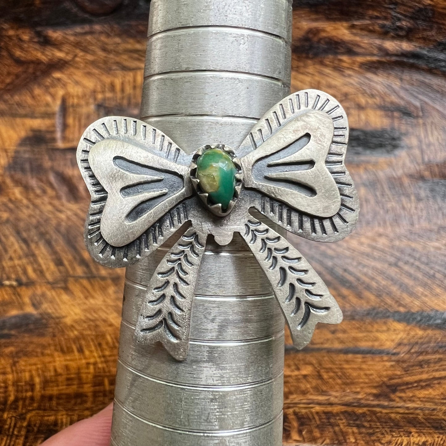 Sterling Silver Kingman Turquoise Bow Ring – Adjustable Size 10