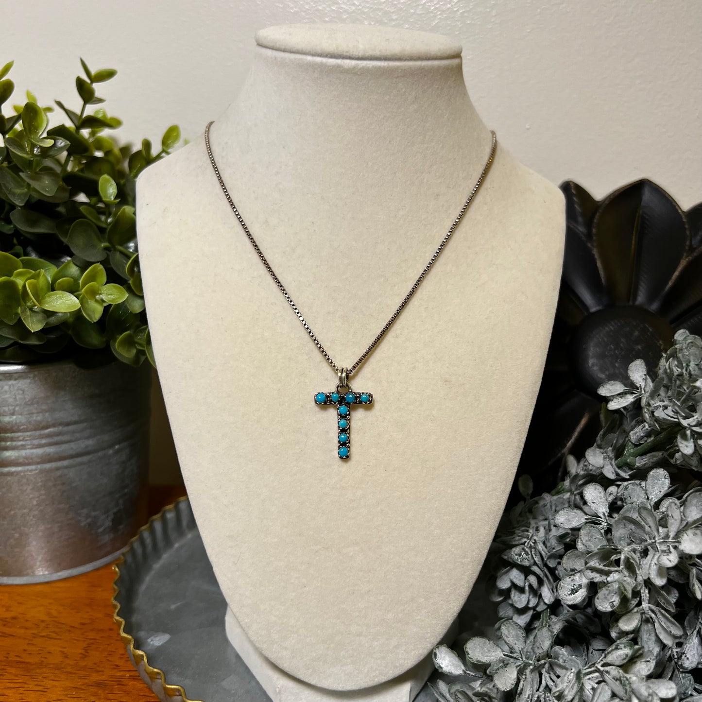 Kingman Turquoise Initial T Sterling Silver Pendant