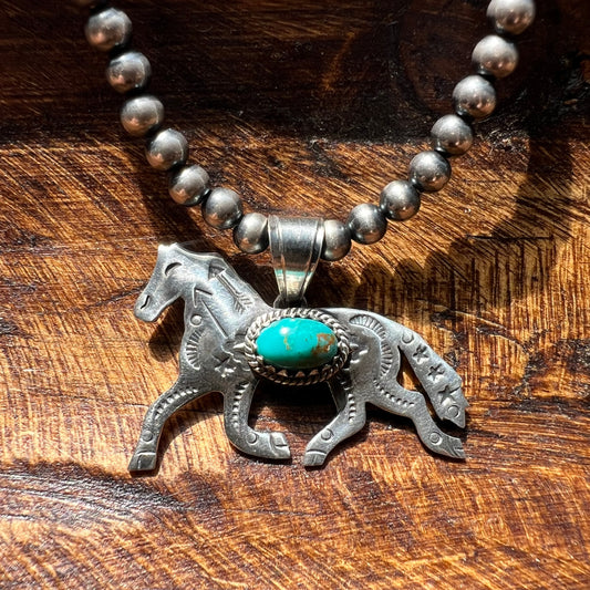 Kingman Turquoise Horse Pendant in Sterling Silver