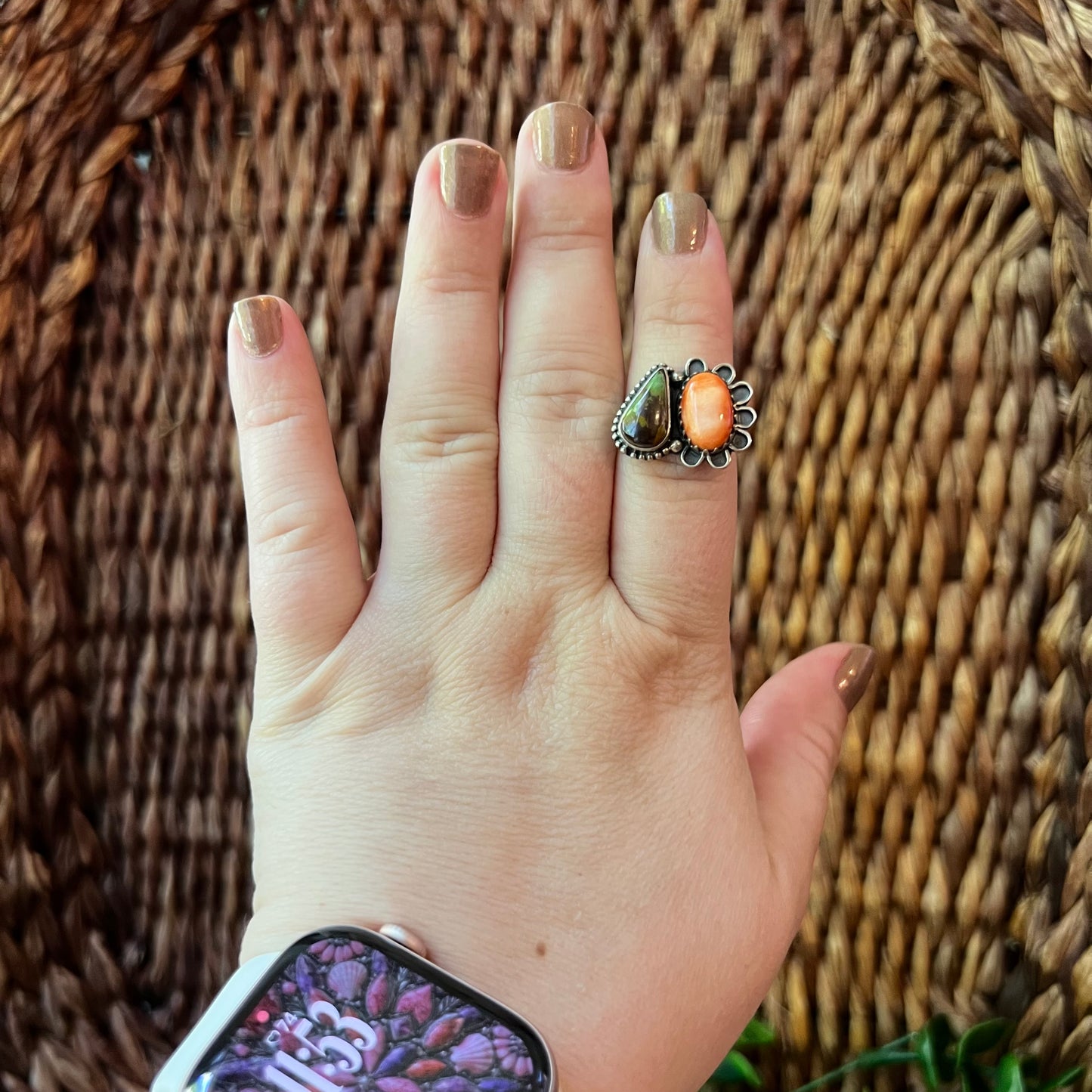 Kingman Turquoise & Spiny Oyster Ring – Sterling Silver Size 7