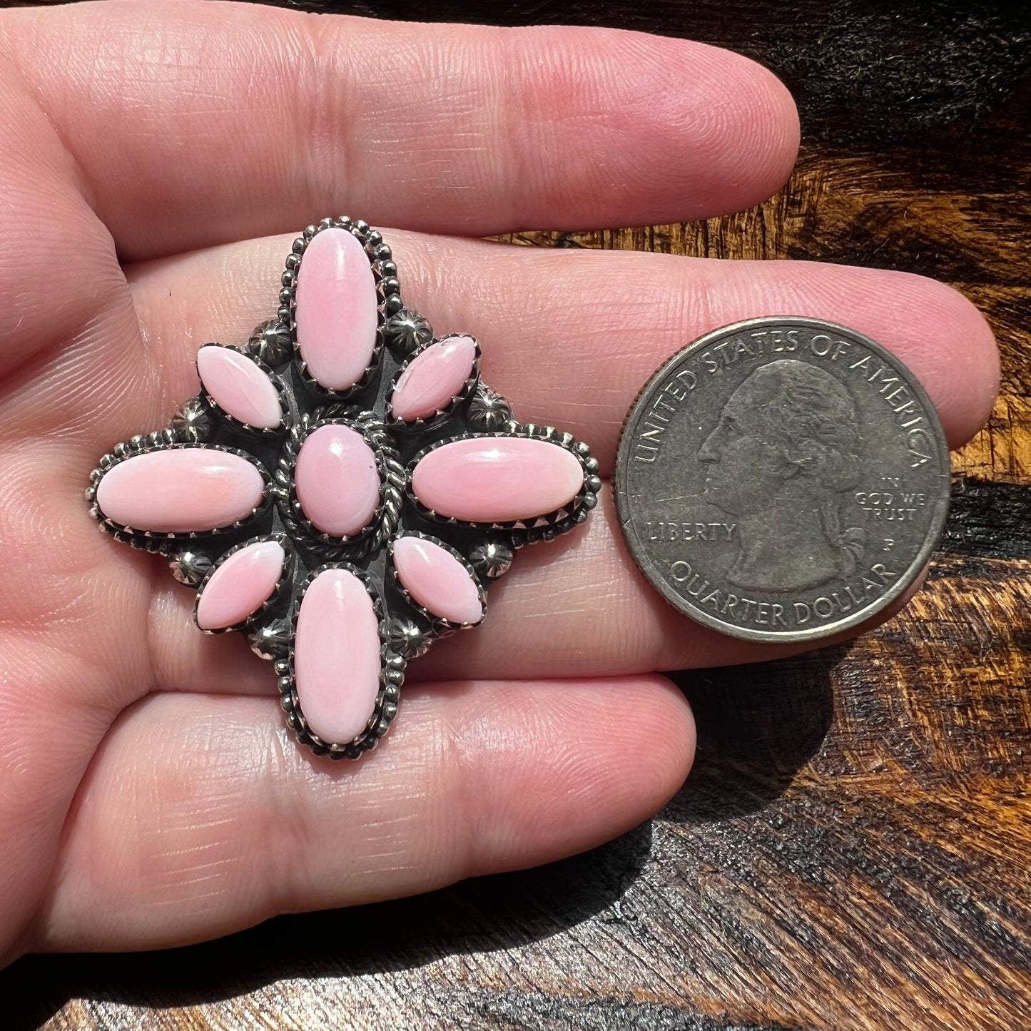 Blush Conch Floral Cluster Ring – Handcrafted Sterling Statement