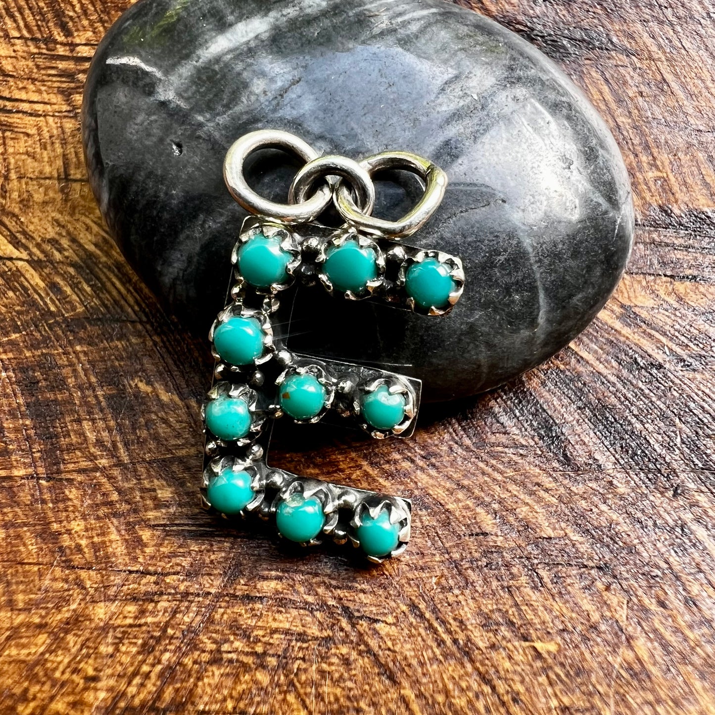 Kingman Turquoise Initial E Sterling Silver Pendant