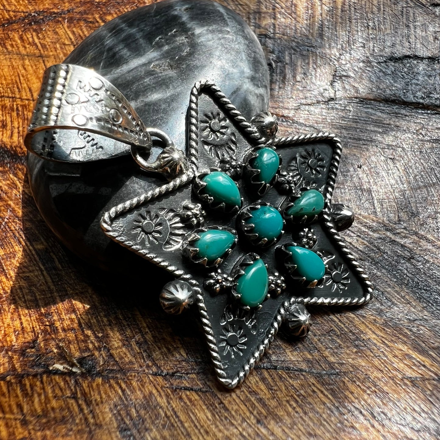 Kingman Turquoise Cluster Star Pendant – Sterling Silver