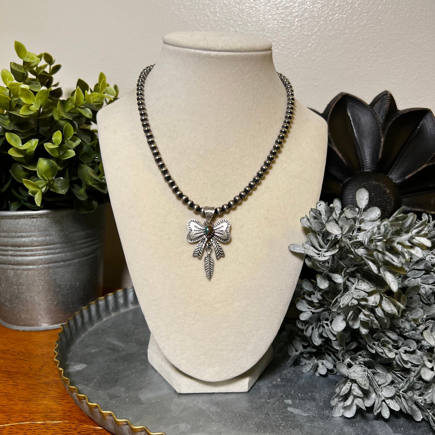 Sterling Silver Fox Turquoise Bow Pendant