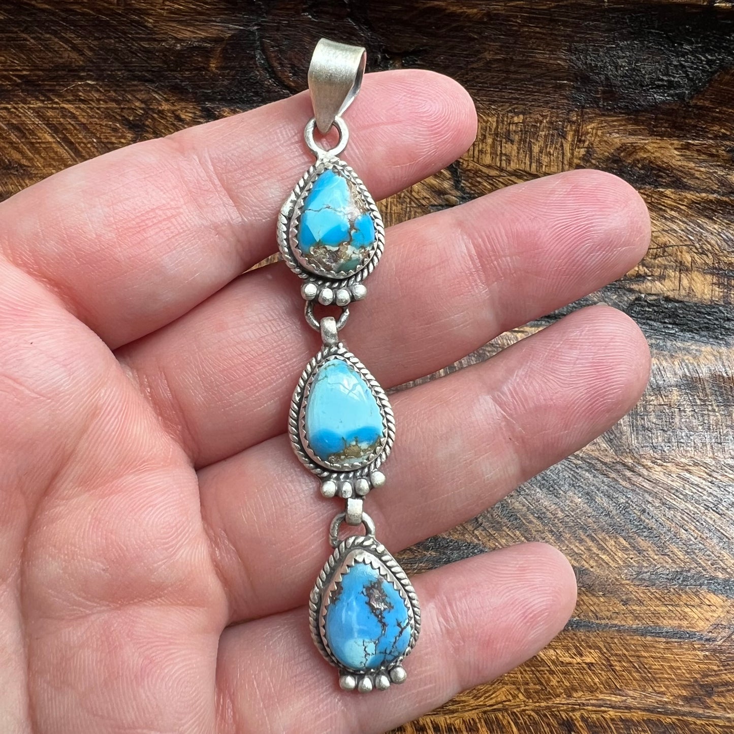Sterling Silver Golden Hills Turquoise Triple Drop Pendant