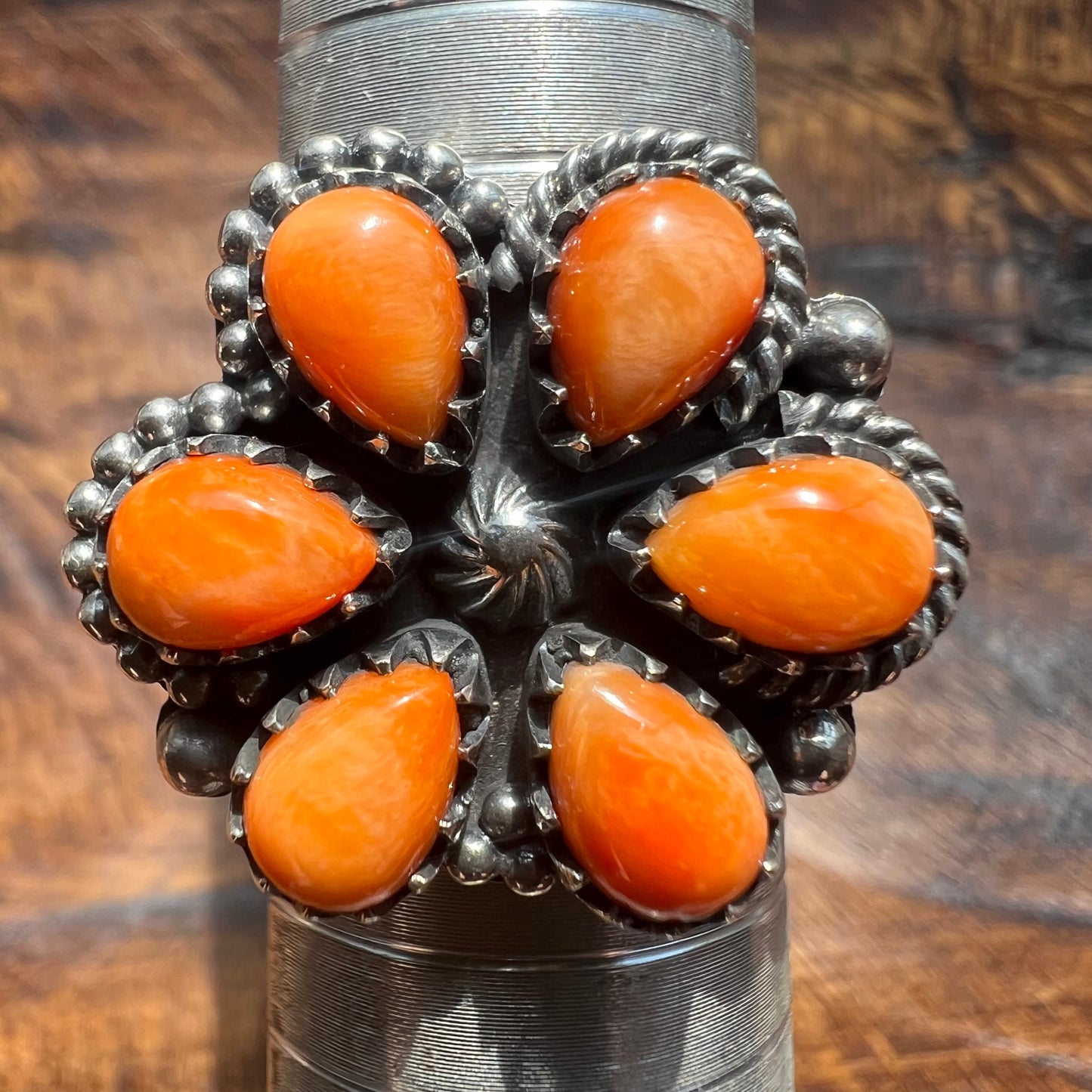 Spiny Oyster Floral Cluster Ring in Sterling Silver