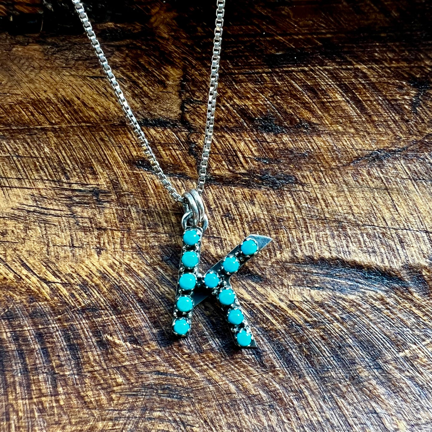 Kingman Turquoise Initial K Sterling Silver Pendant