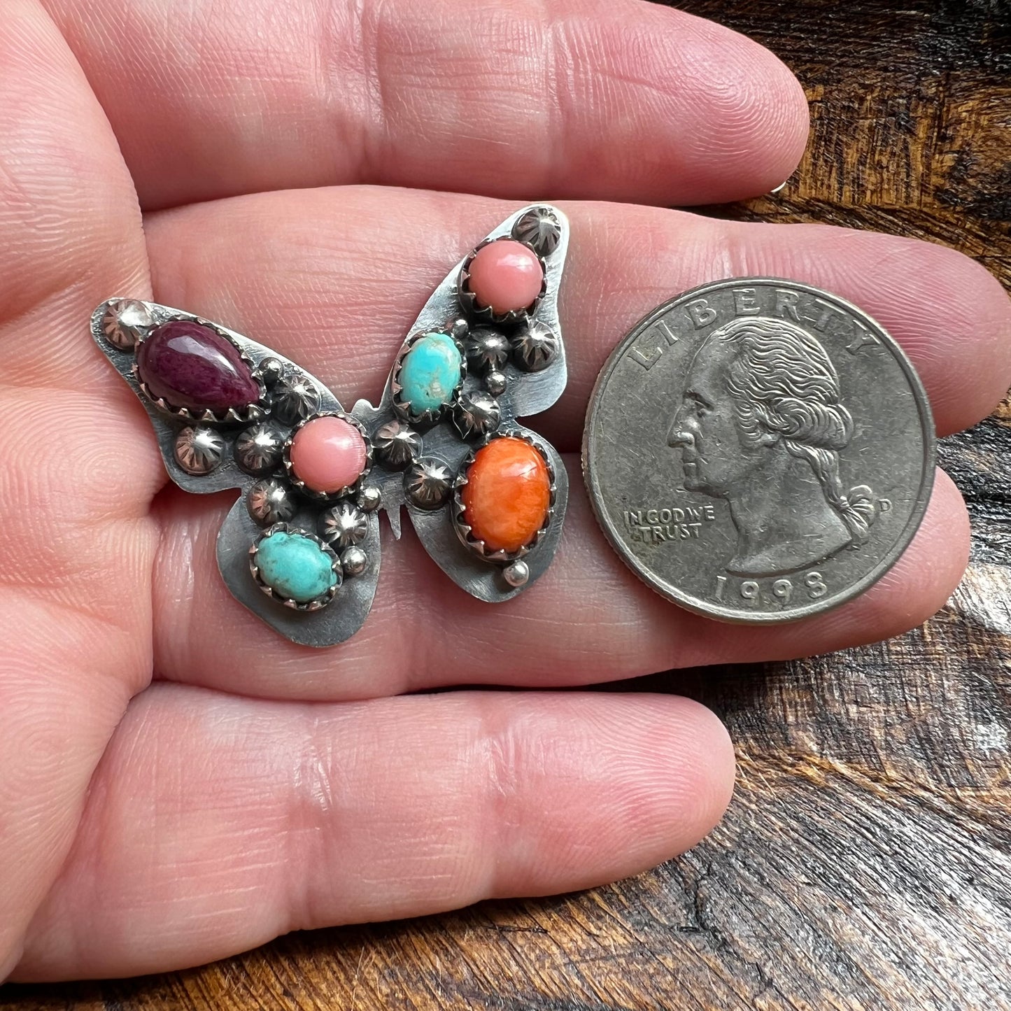 Sterling Silver Multi Stone Butterfly Ring Size 8 (Adjustable)