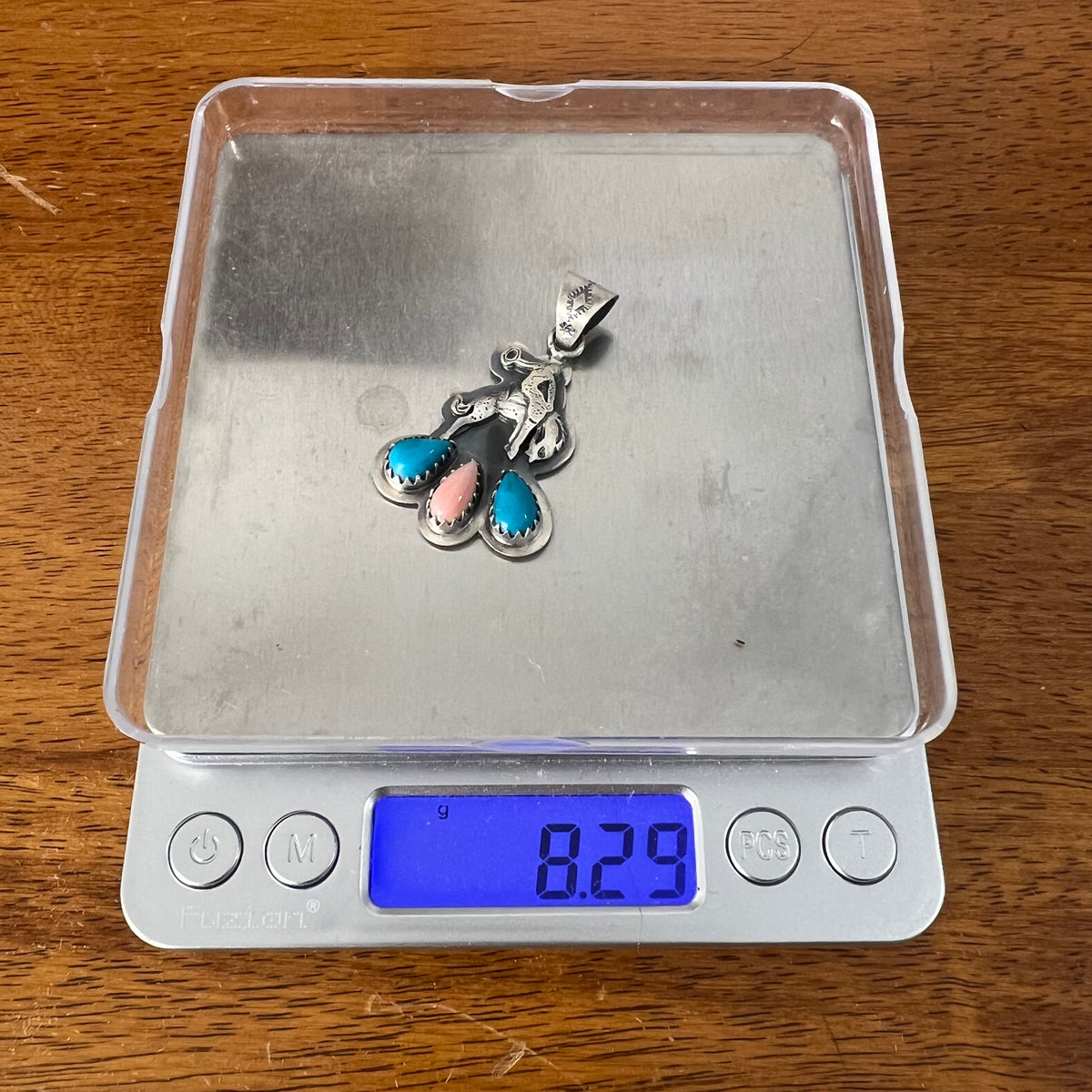 Sterling Silver Kingman Turquoise Queen Conch Bucking Bronco Pendant
