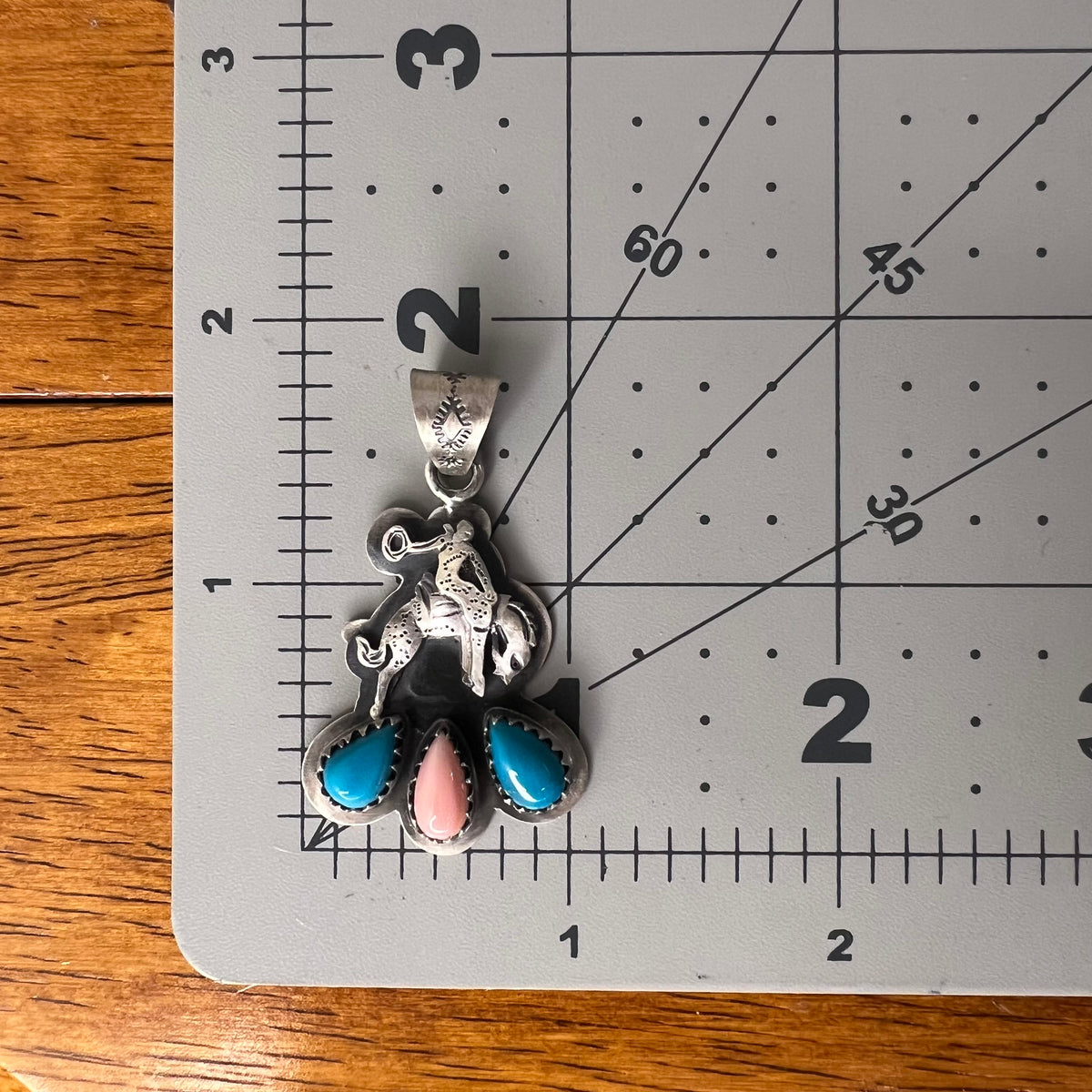 Sterling Silver Kingman Turquoise Queen Conch Bucking Bronco Pendant
