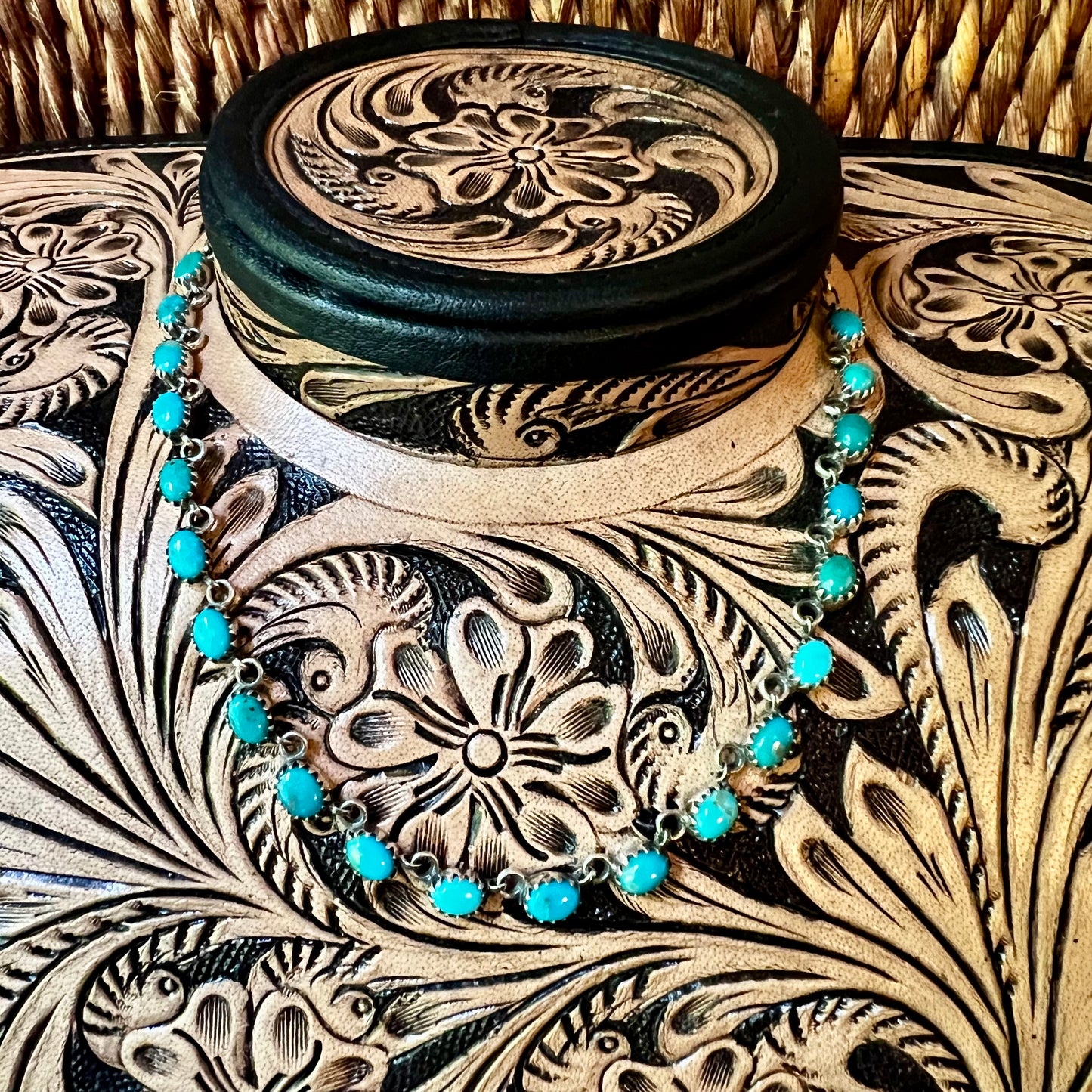 Kingman Turquoise Station Choker Necklace Sterling Silver 17” Blue Green