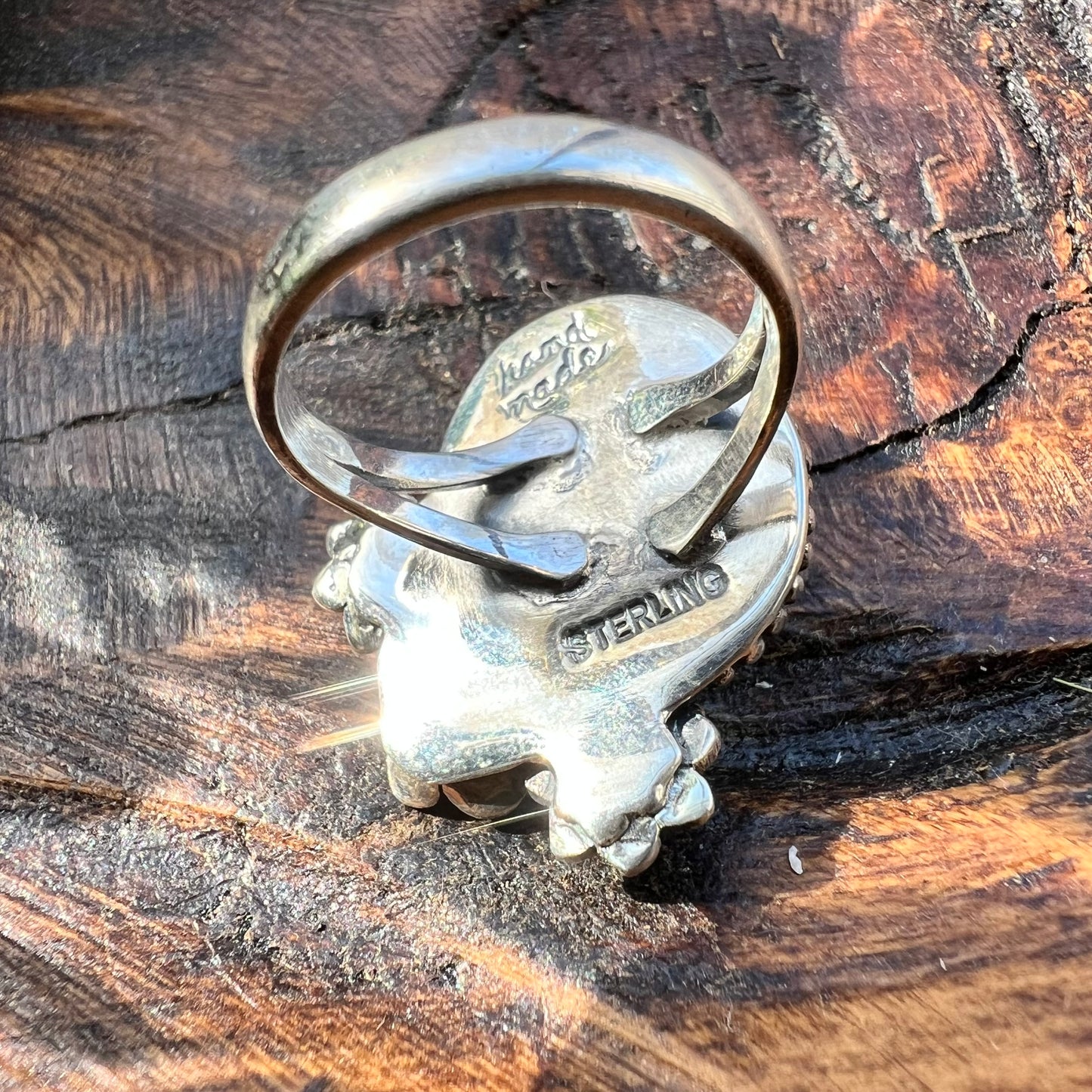 Kingman Turquoise Floral Statement Ring in Solid Sterling Silver