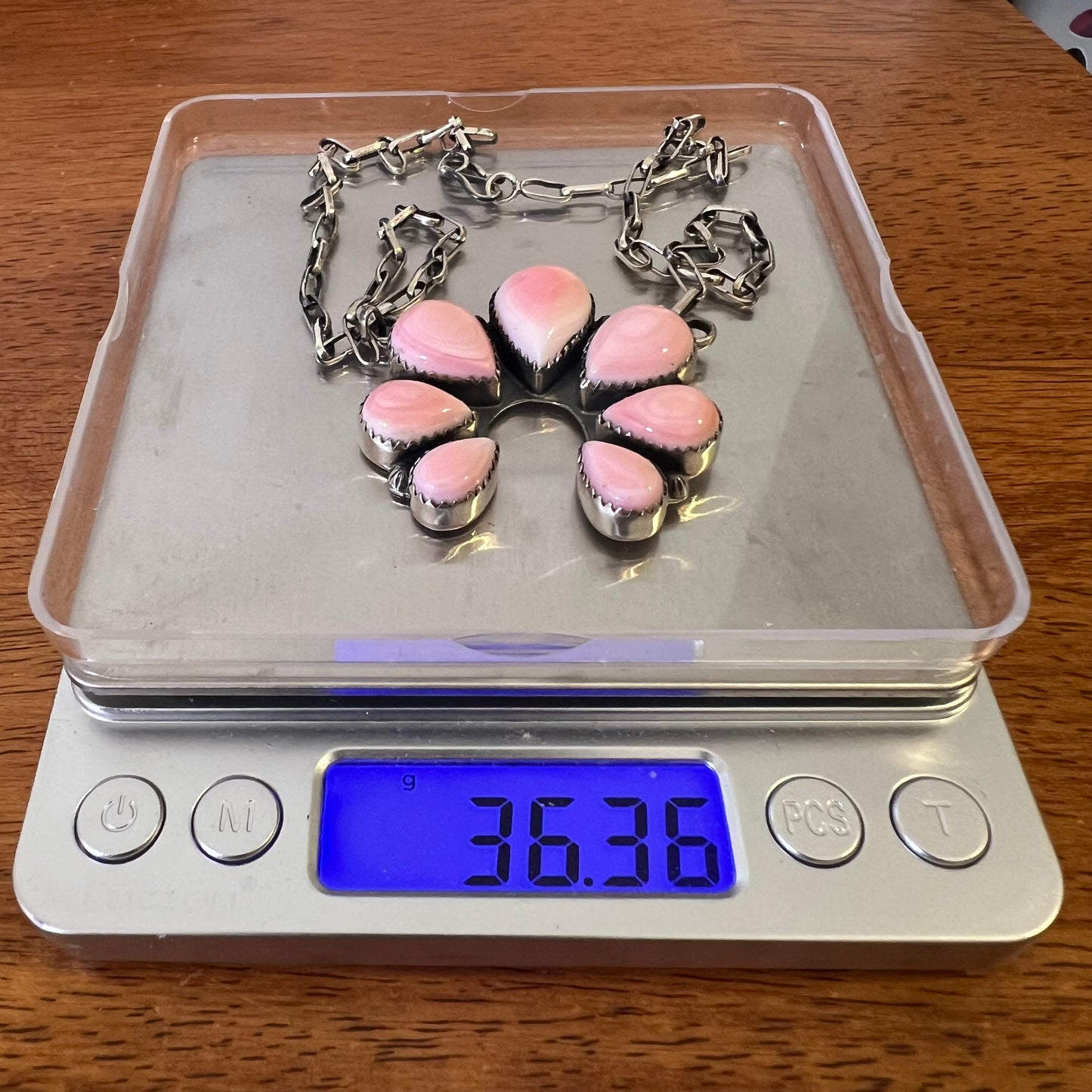 Sterling Silver Pink Conch Naja Statement Necklace