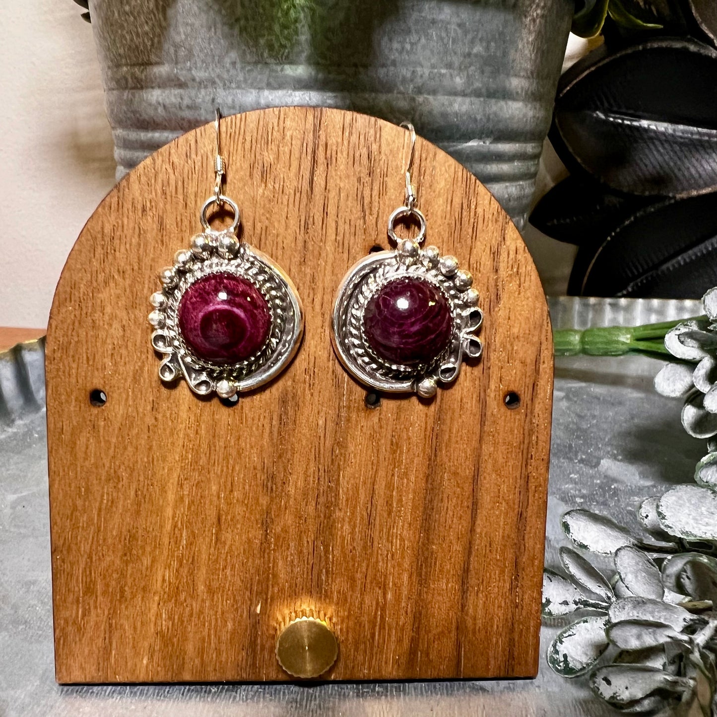 Sterling Silver Purple Spiny Oyster Earrings by Donovan Nez Navajo Handmade
