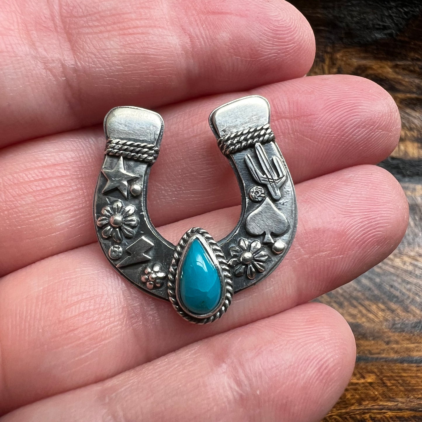 Sterling Silver & Kingman Turquoise Horseshoe Pendant