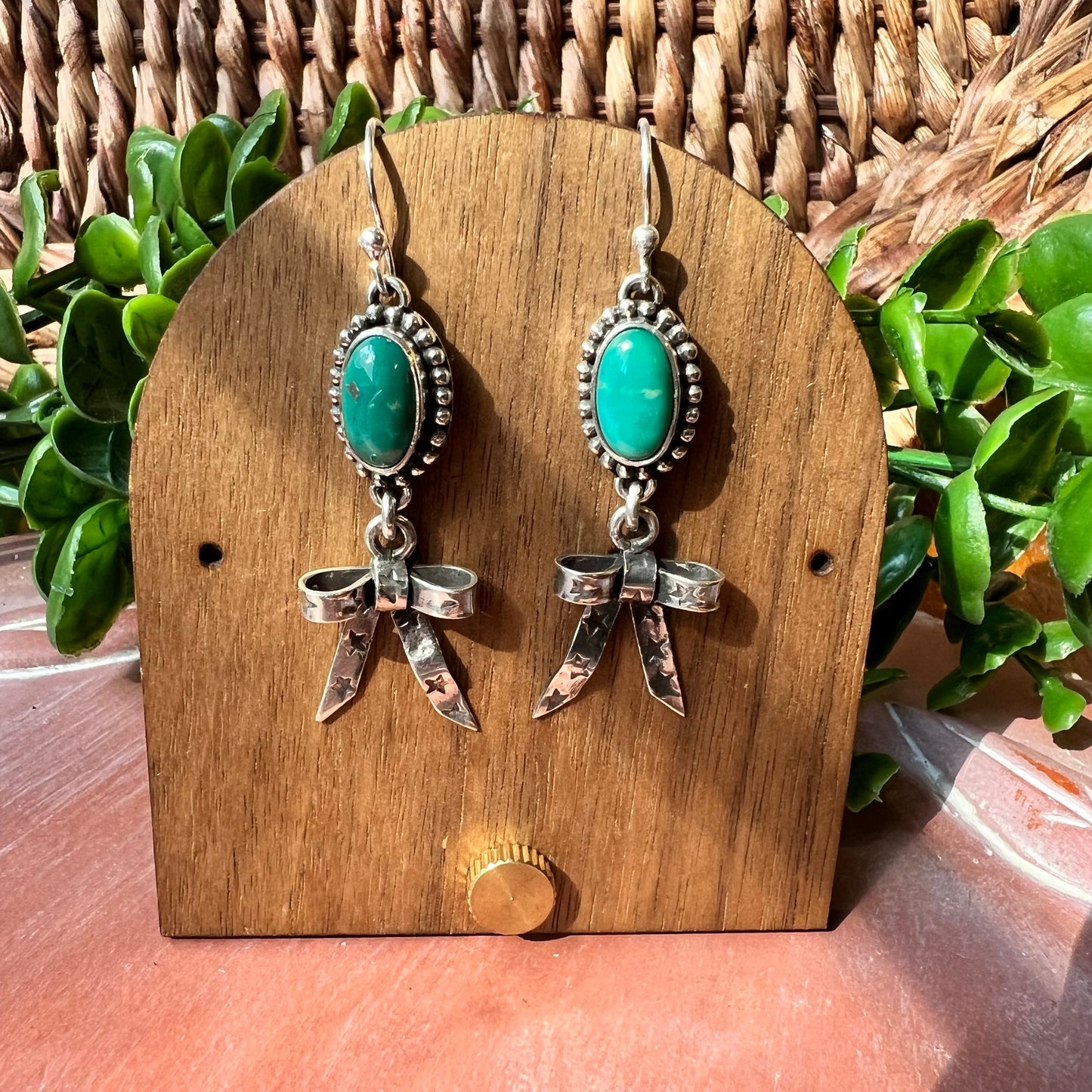 Kingman Turquoise Bow Dangle Earrings