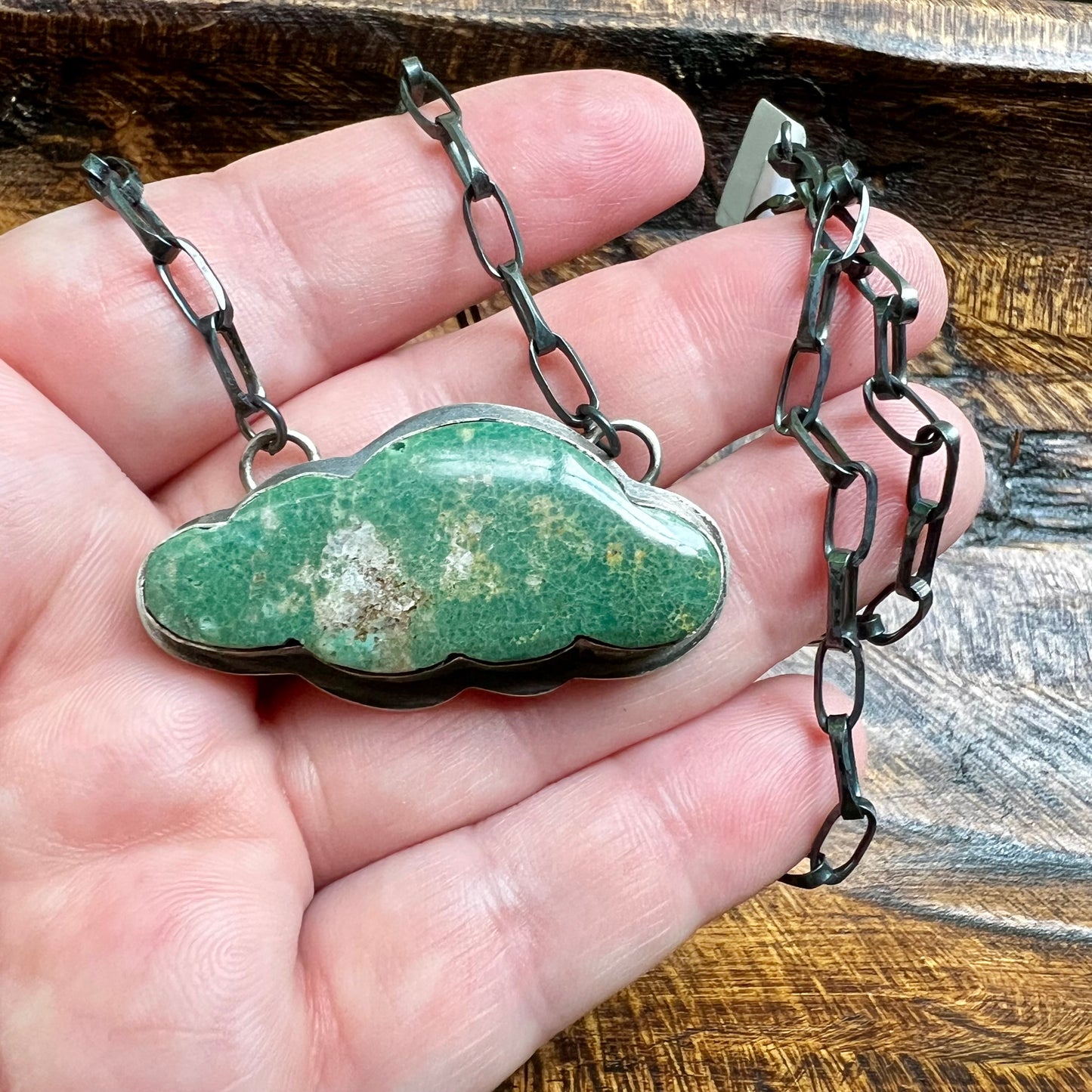 Tony Yazzie Navajo Kingman Turquoise Cloud Necklace Sterling Silver Handmade