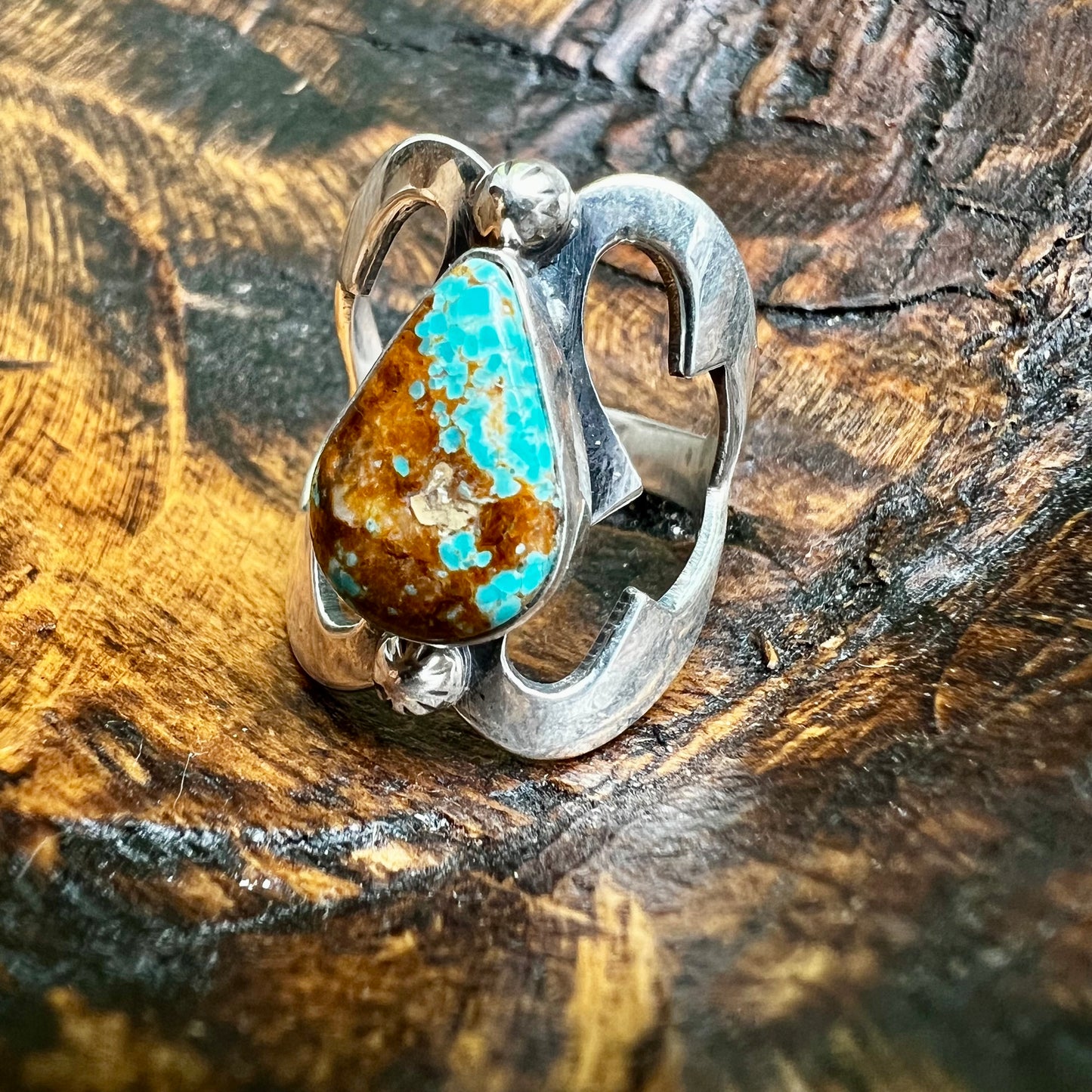 Sterling Silver Kingman Turquoise Cutout Ring – Size 6