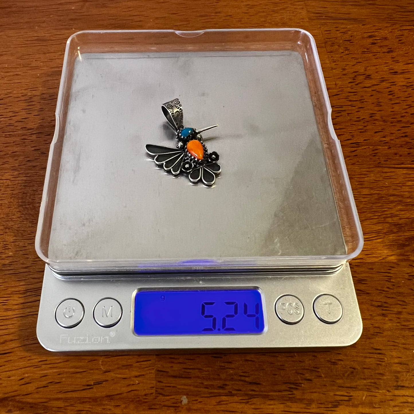 Sterling Silver Kingman Turquoise & Spiny Oyster Hummingbird Pendant