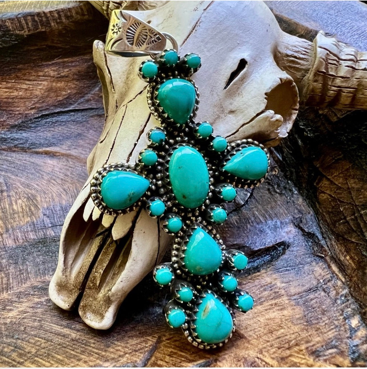 Sterling Silver & Kingman Turquoise Cluster Cross Pendant