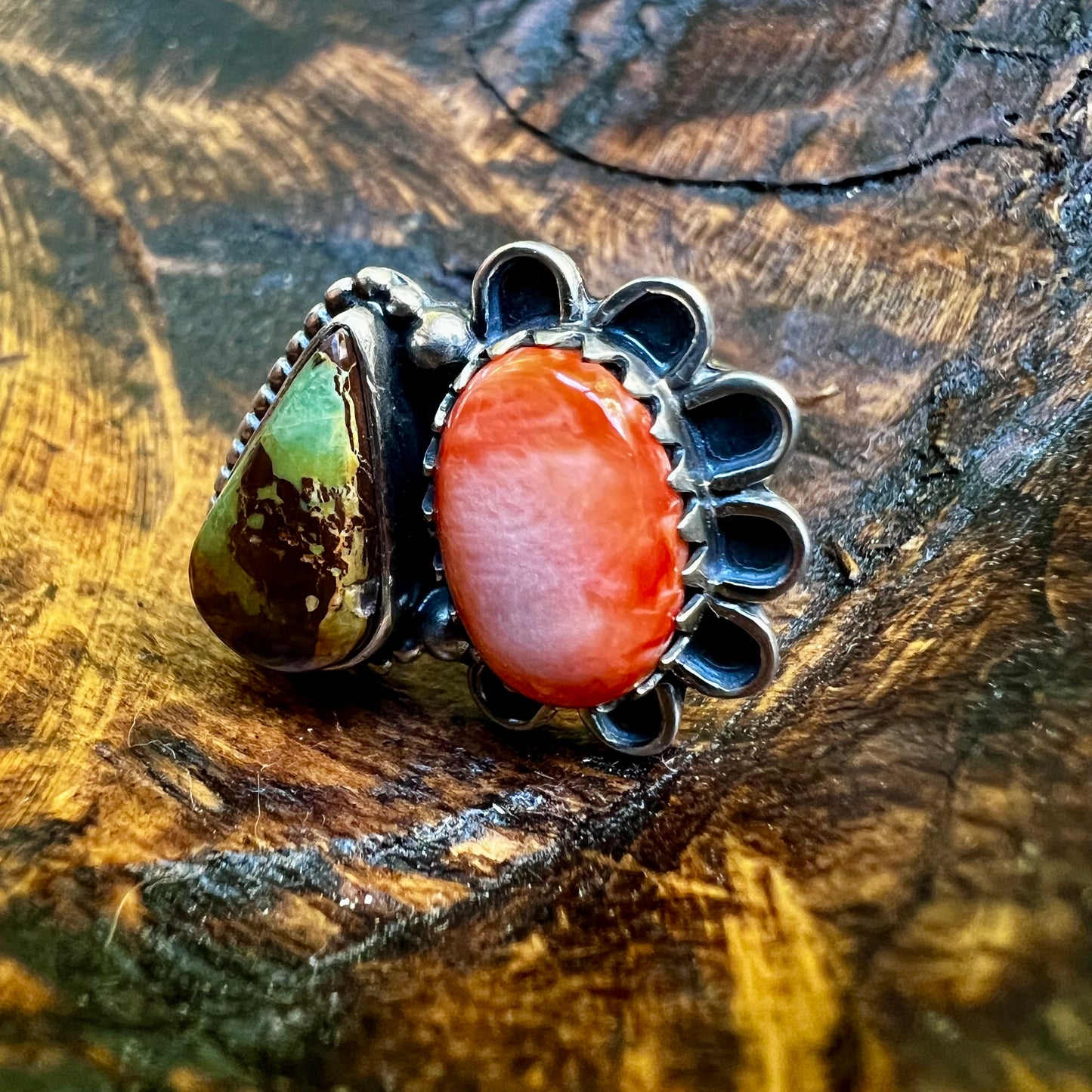 Kingman Turquoise & Spiny Oyster Ring – Sterling Silver Size 7