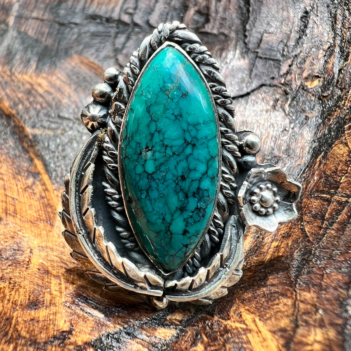 Kingman Turquoise Marquise Statement Ring in Handcrafted Sterling Silver