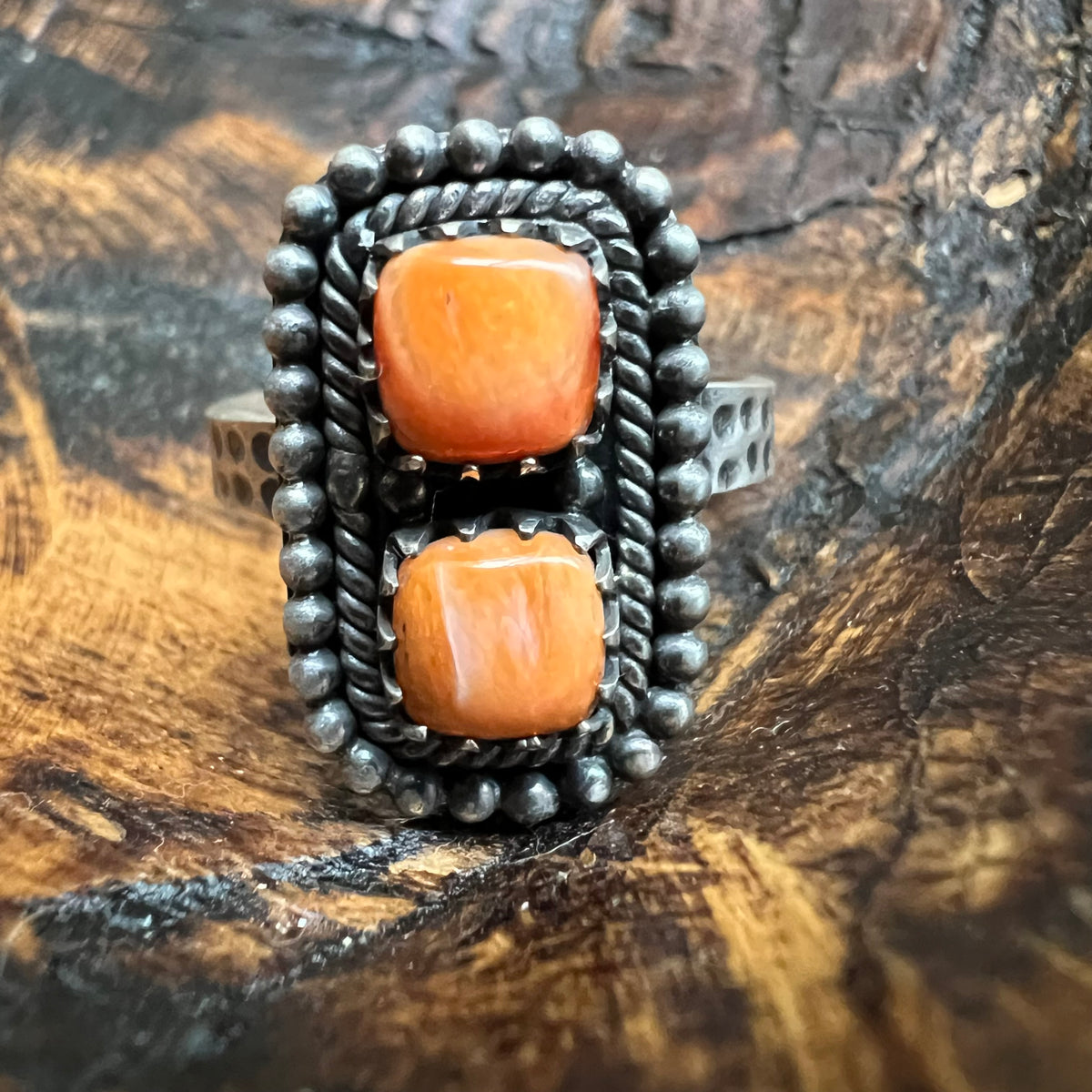 Sterling Silver | Spiny Oyster Double Stone Ring Size 9