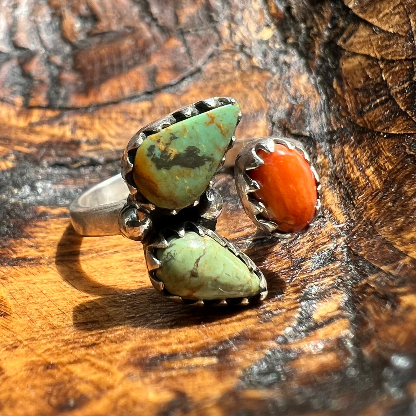 Sterling Silver Kingman Turquoise Spiny Oyster Floater Ring Size 8 Southwest