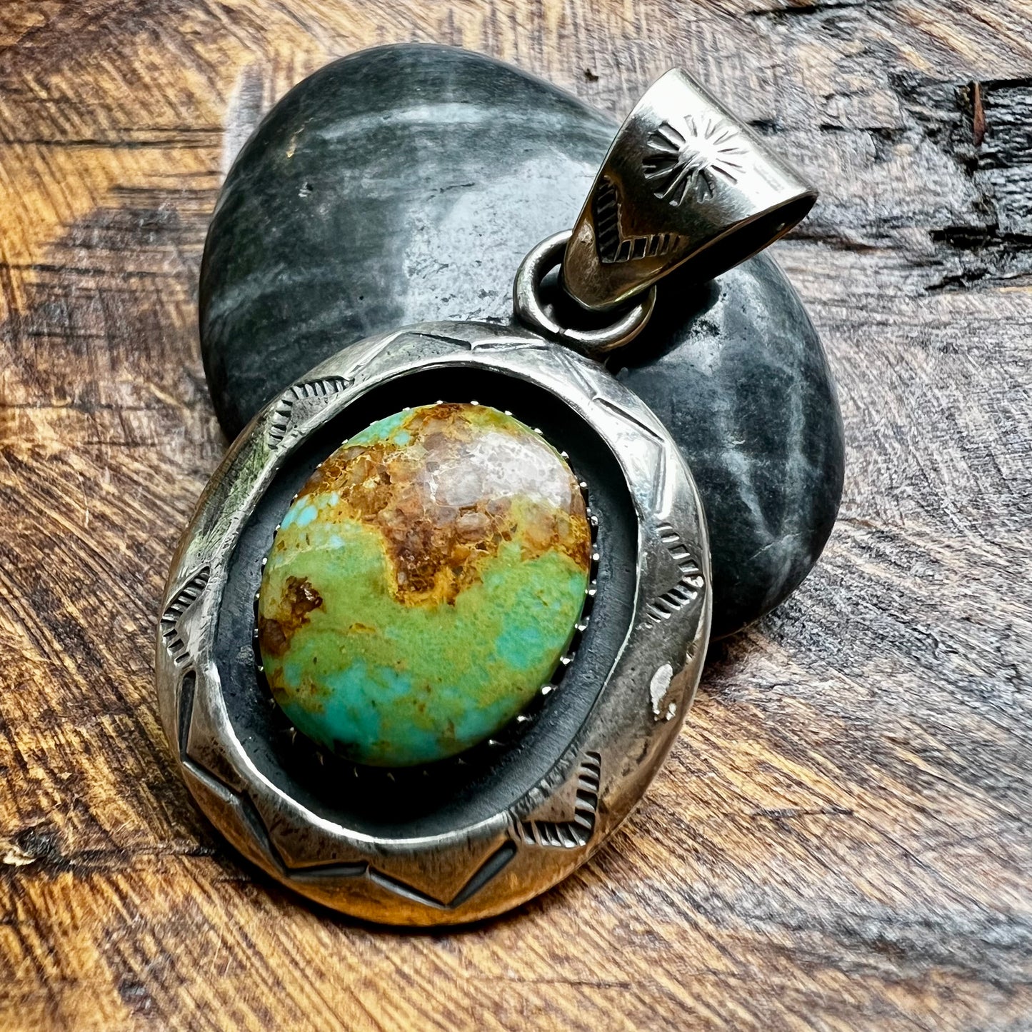 Sterling Silver Kingman Turquoise Shadowbox Pendant