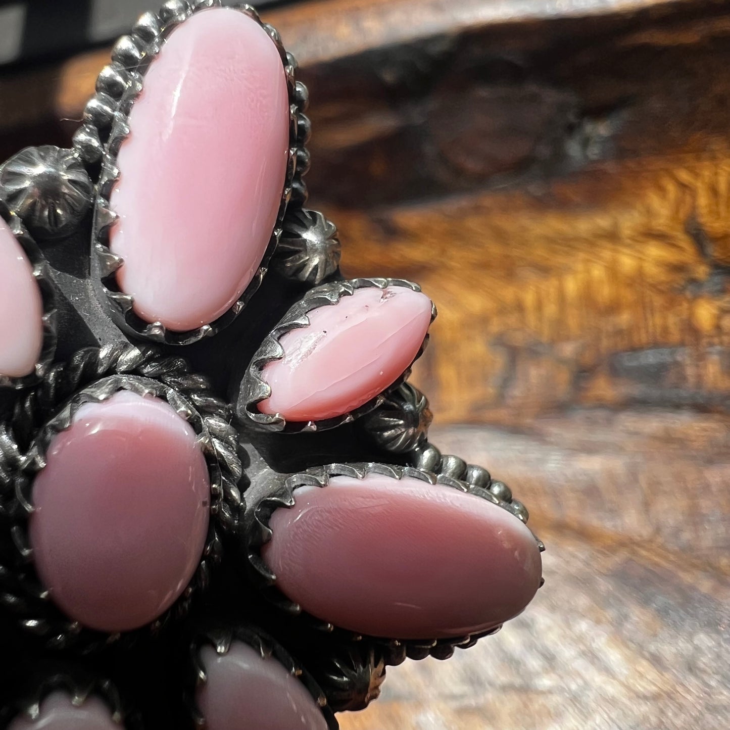 Blush Conch Floral Cluster Ring – Handcrafted Sterling Statement