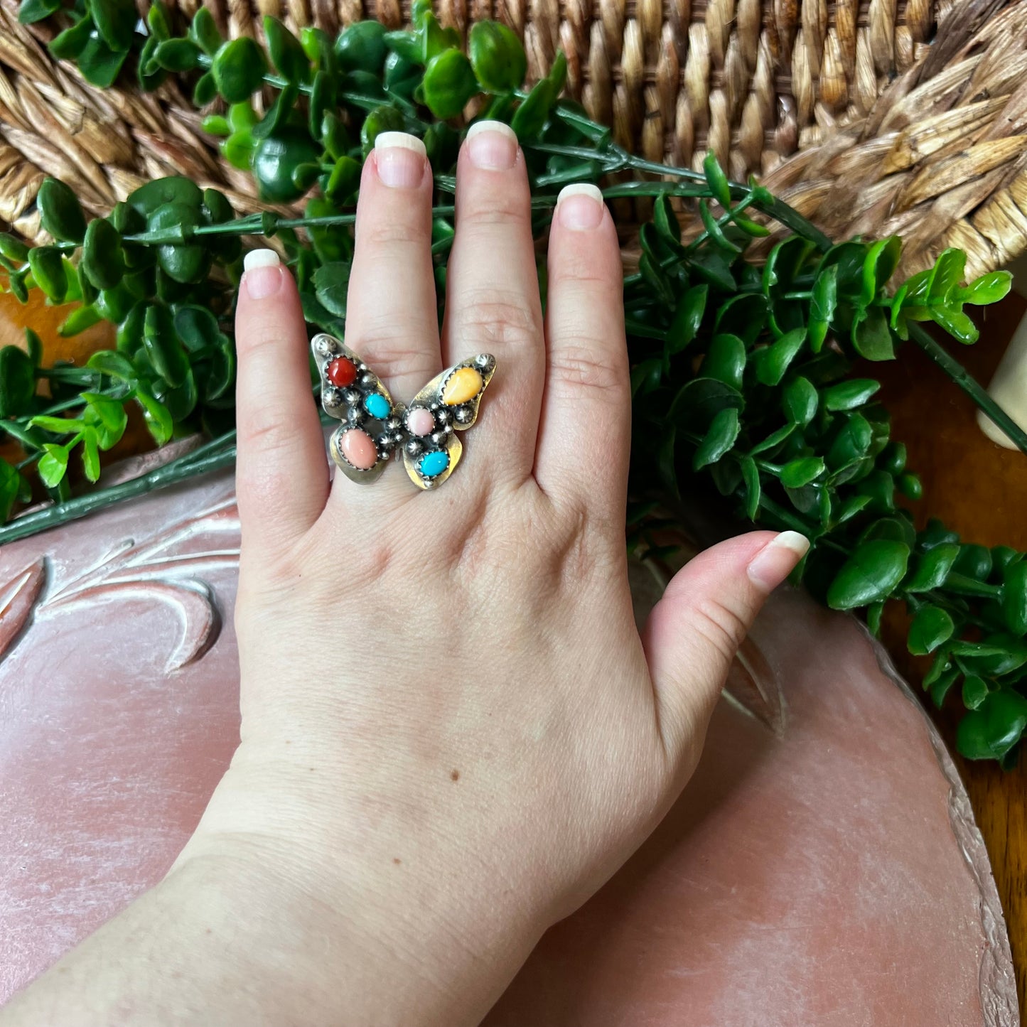 Sterling Silver Multi Stone Butterfly Ring Size 8 Adjustable