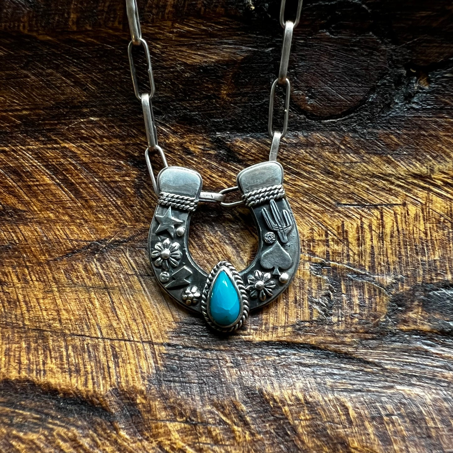 Sterling Silver & Kingman Turquoise Horseshoe Pendant