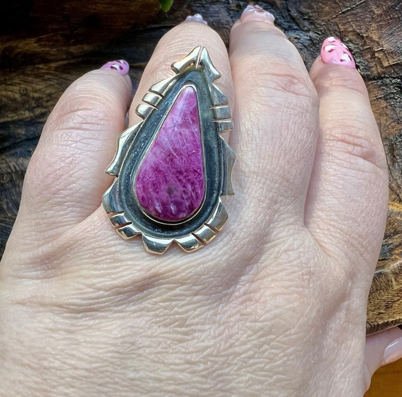 Purple Spiny Oyster Statement Ring in Sterling Silver