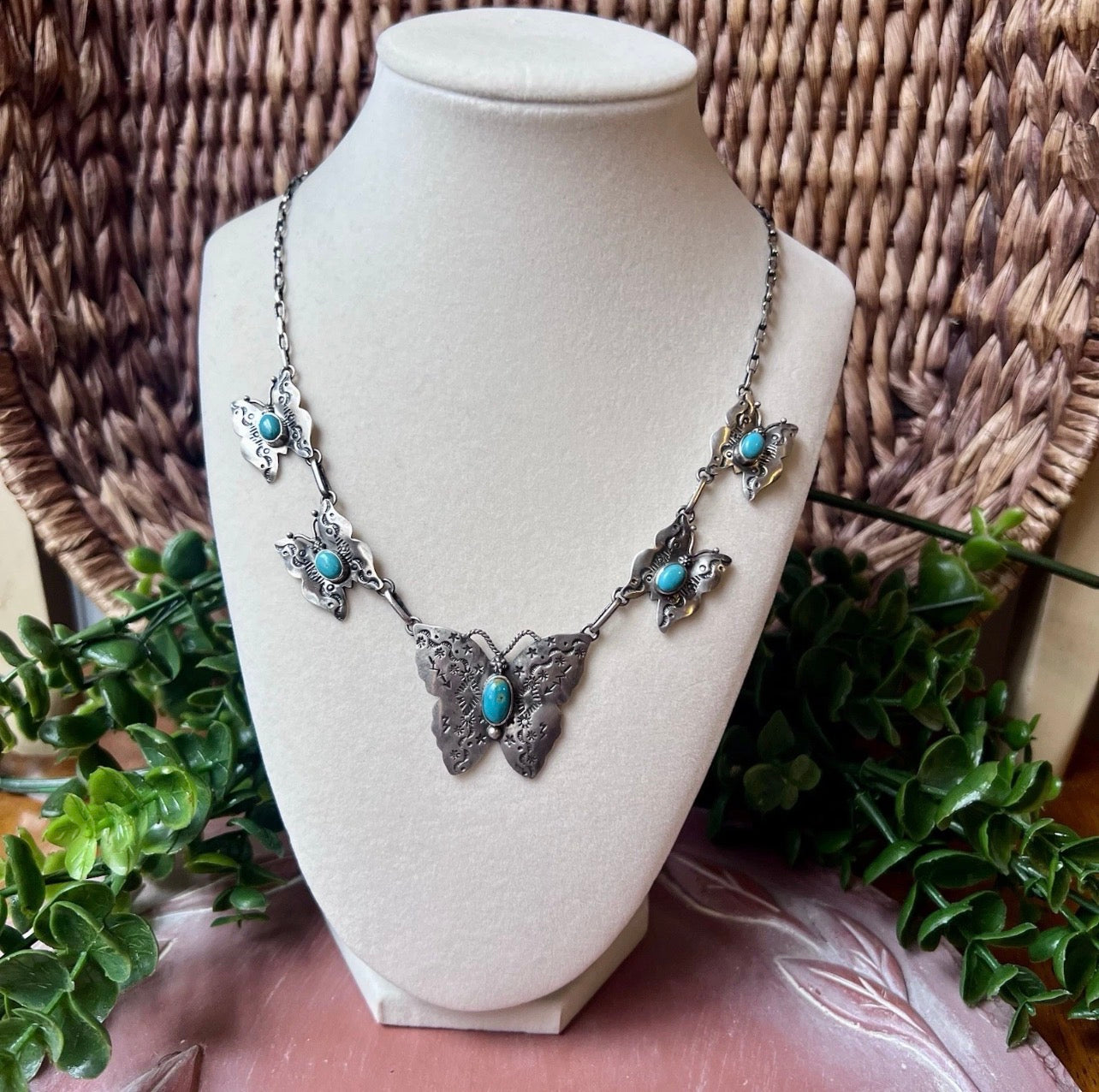 Kingman Turquoise Butterfly Station Necklace