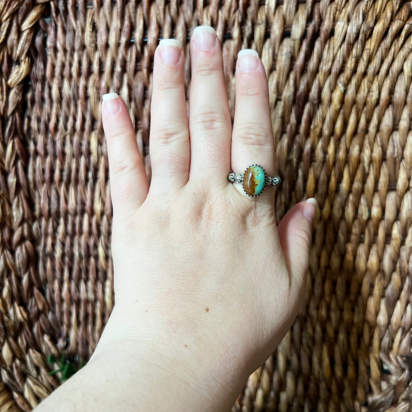 Sterling Silver & Kingman Turquoise Ring | Infinity Band | Size 10.5