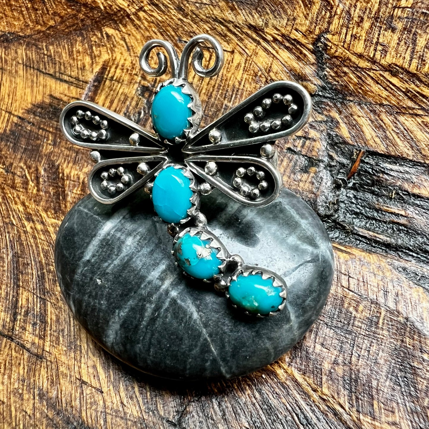 Handcrafted Sterling Silver Kingman Turquoise Dragonfly Ring – Size 8.5